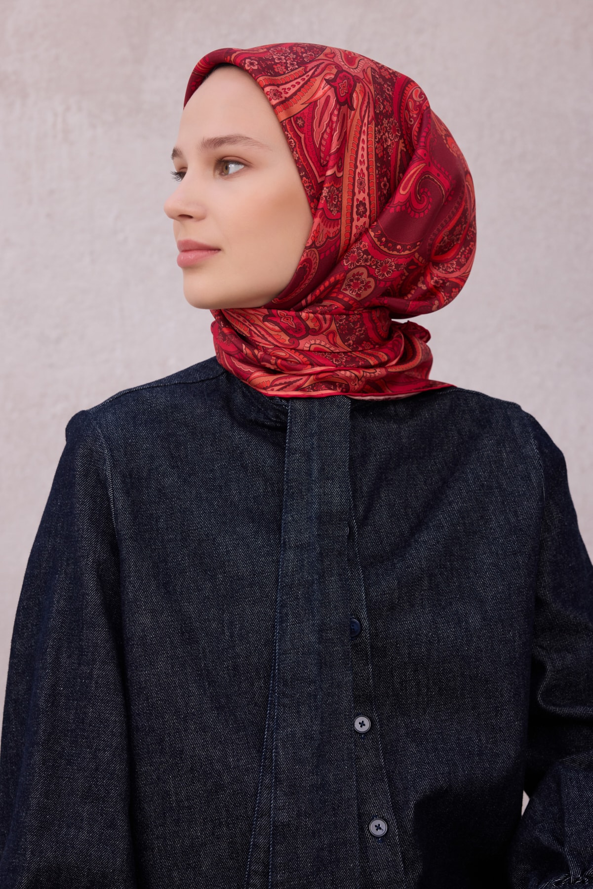 Belli Twill İpek Eşarp 4202D - 05-Kırmızı-Bordo