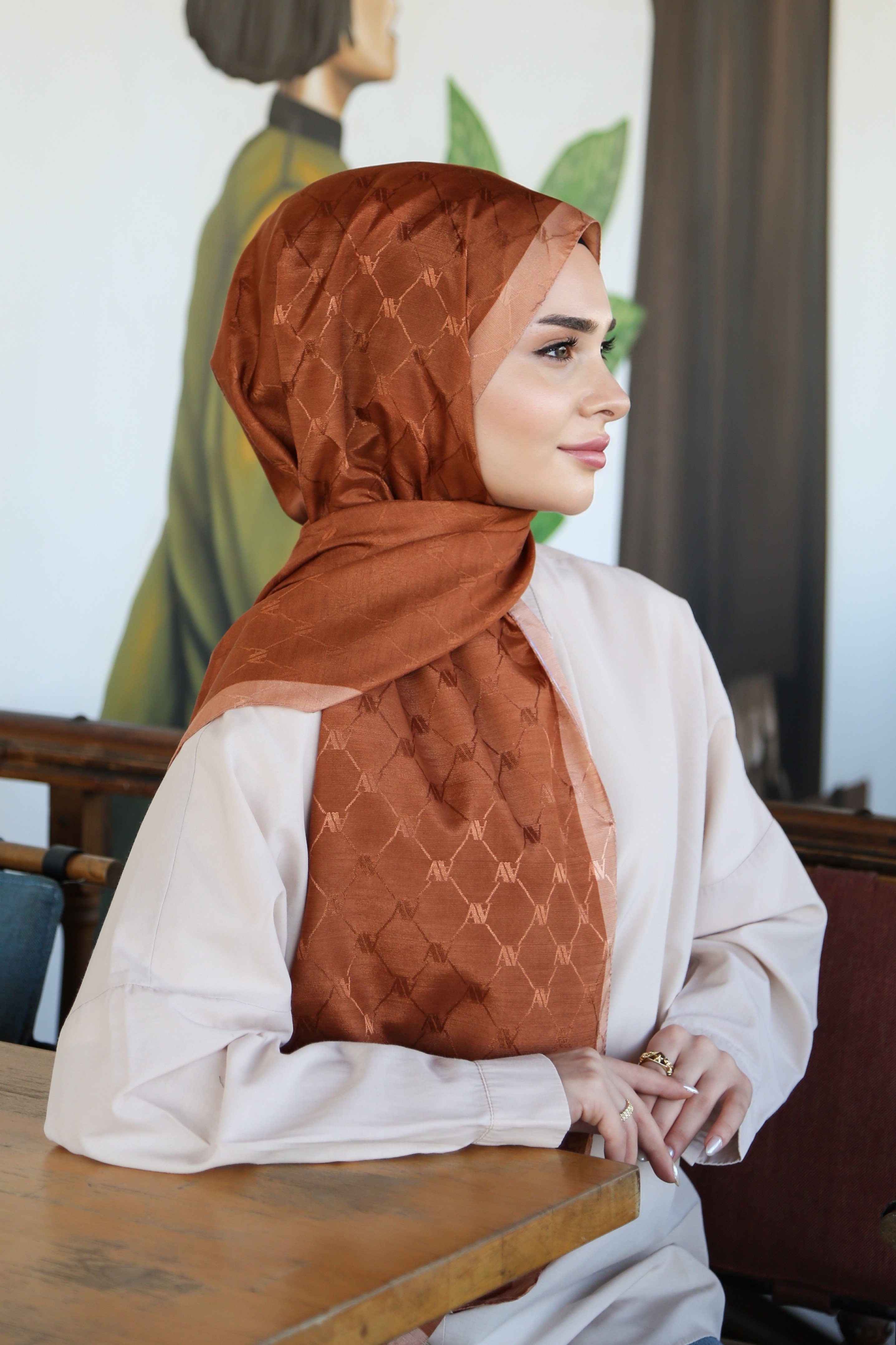 Armine Trend Monogram Şal 2 - Kiremit-132