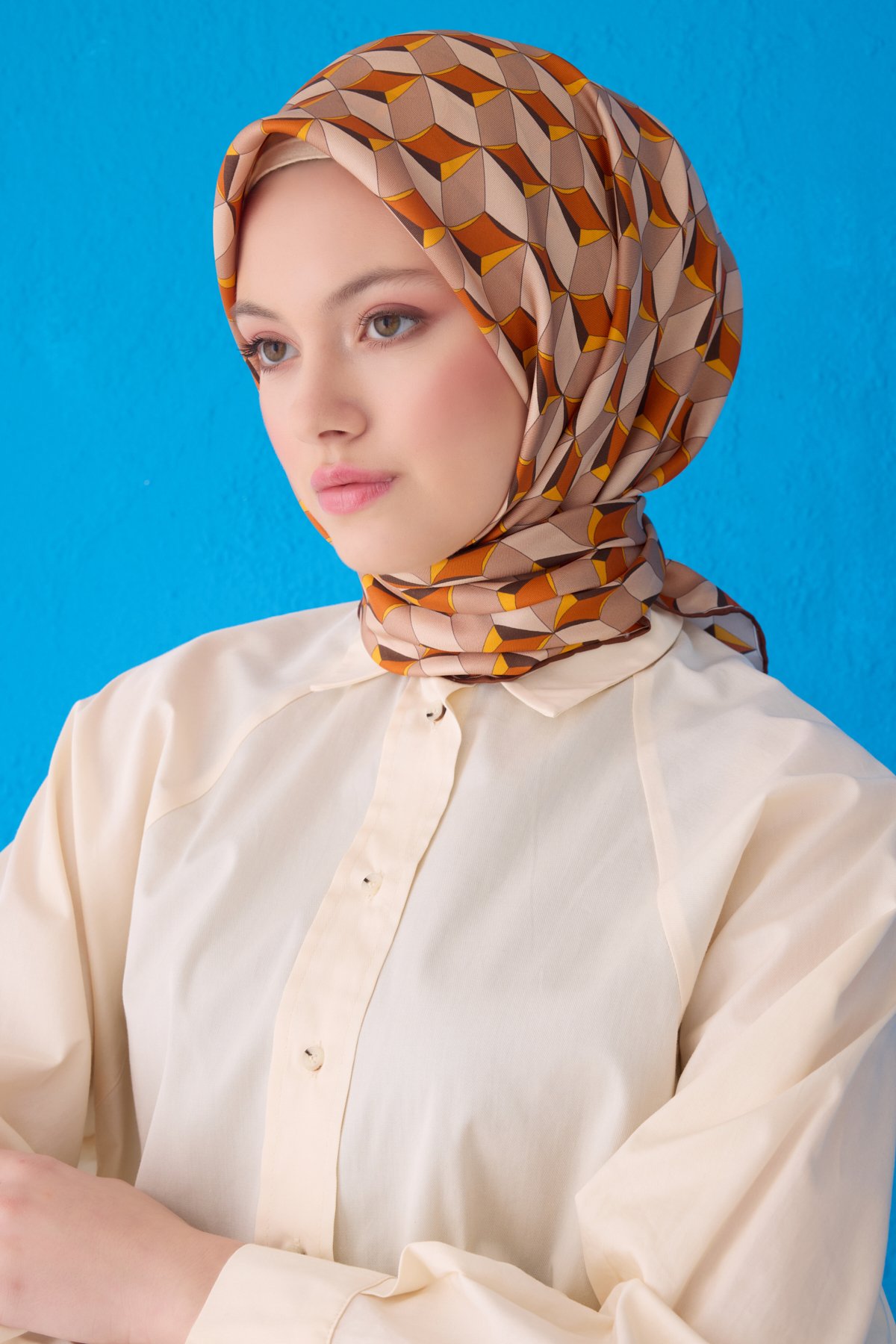 Belli Twill İpek Eşarp 4112D - Vizon-Turuncu-36