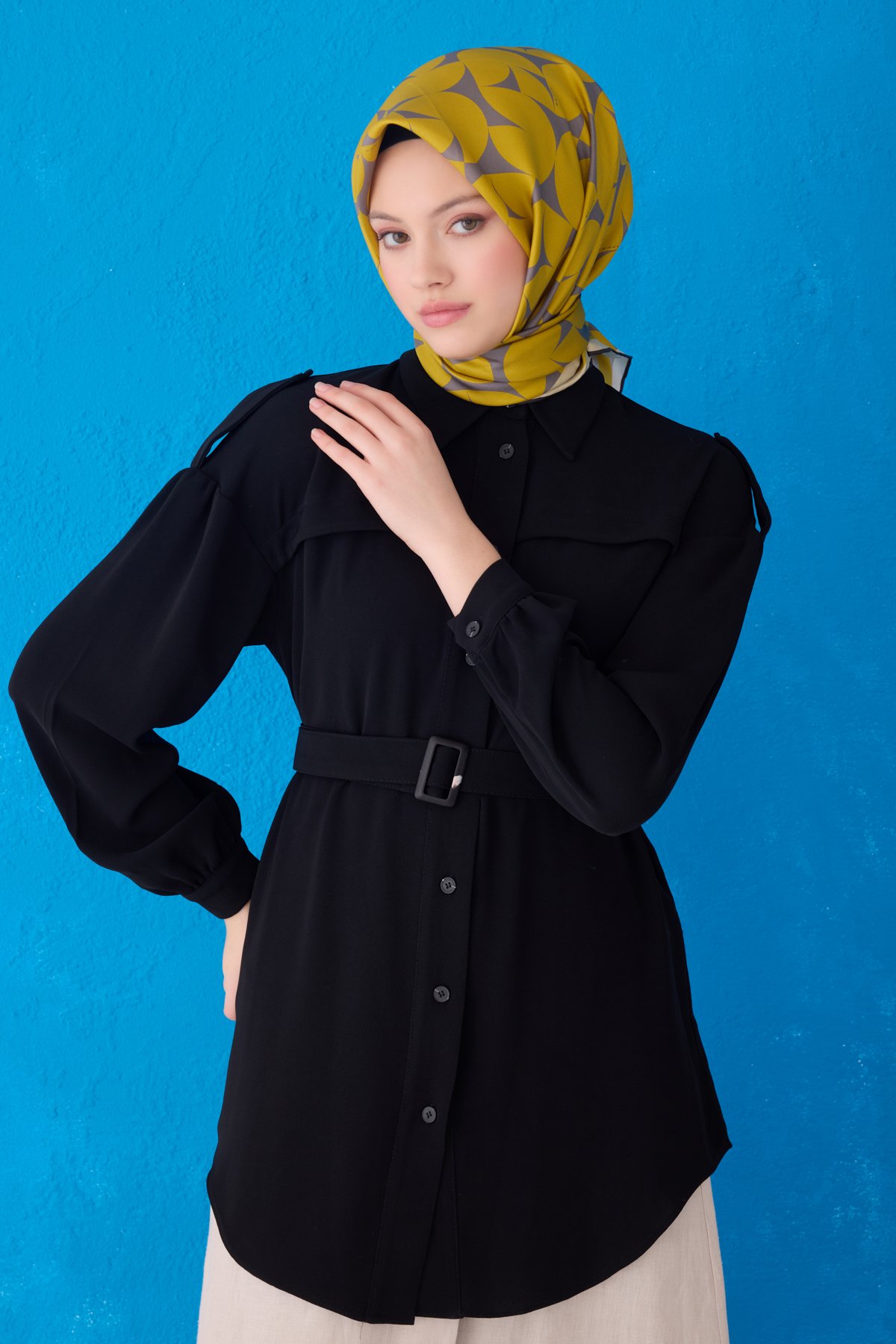 Belli Twill İpek Eşarp 4117D - Sarı-Gri-33