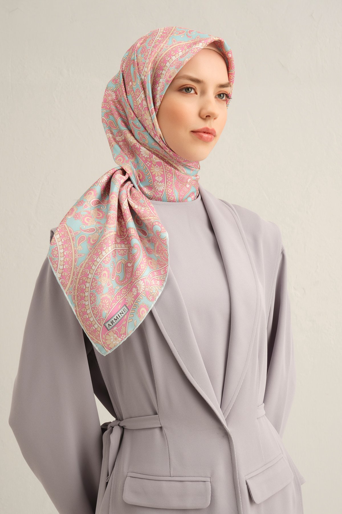 Armine Sura İpek Eşarp 9304DS - Turkuaz-Pembe-31