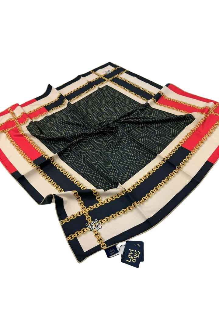 Levidor Twill Eşarp (Trend) LDT265-04 - KOYU LACİVERT-NAR ÇİÇEĞİ