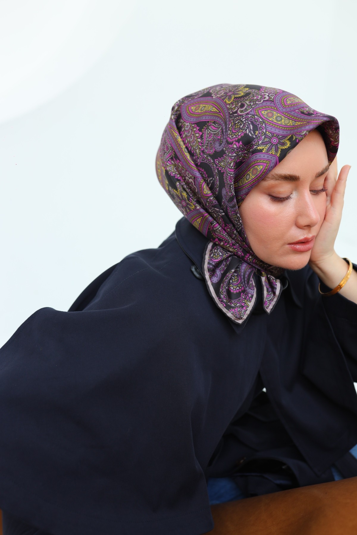 Silk Home İpek Twill Eşarp 11455 - SİYAH-EFLATUN