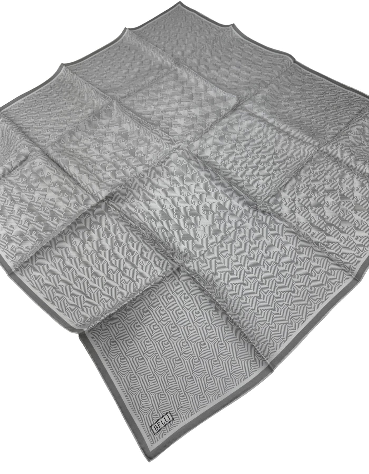 Belli Twill İpek Eşarp 4055D- - Gri-Beyaz-02