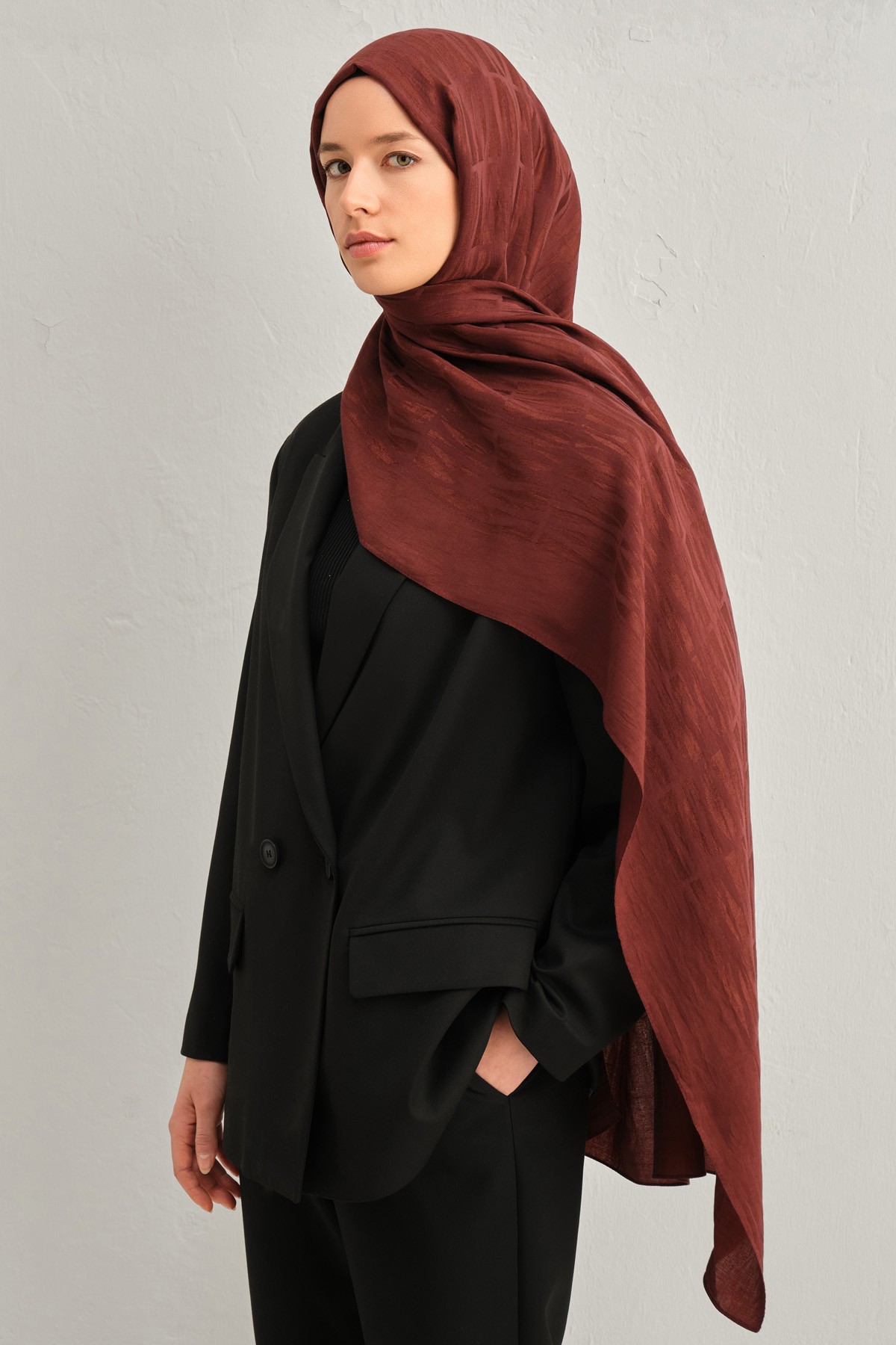 Armine Lyocell İpek Şal 1002-3 - Bordo-1110-29