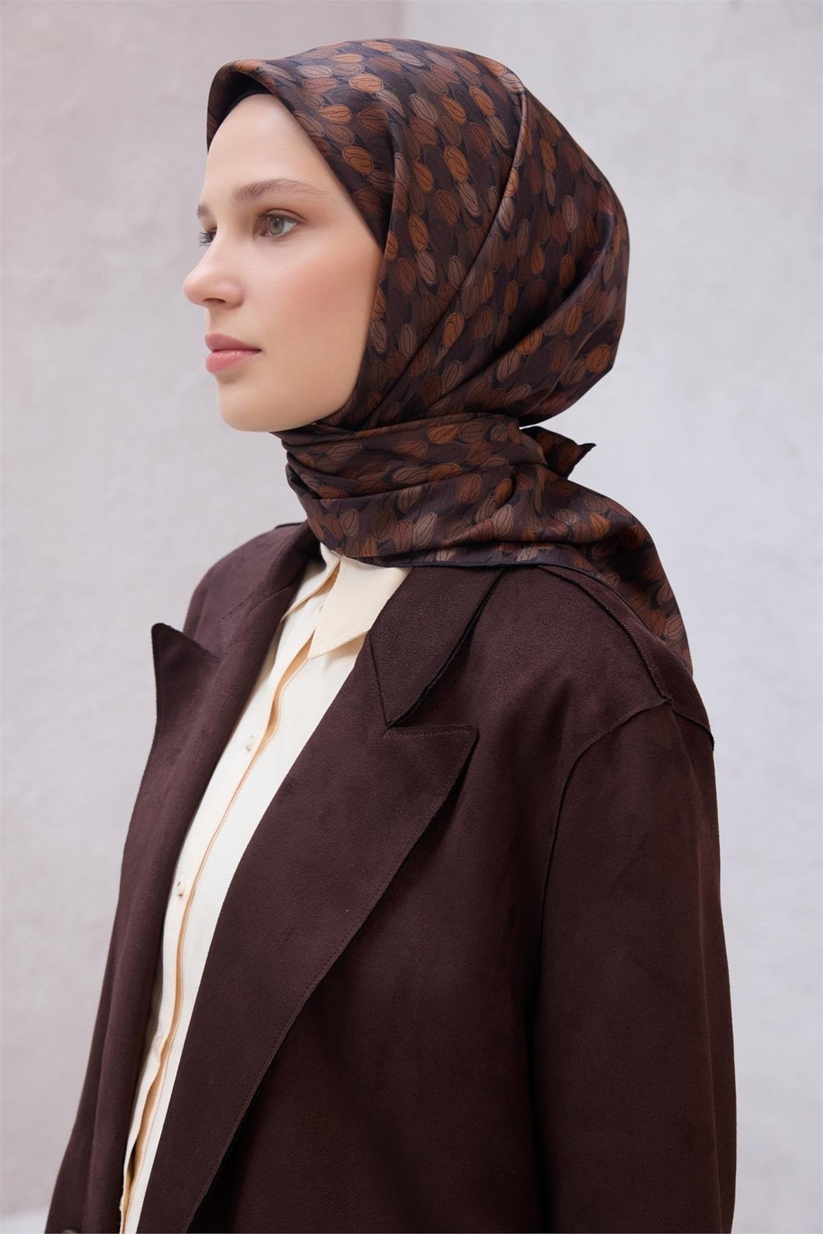 Belli Twill İpek Eşarp 4204D - 58-Acı Kahve
