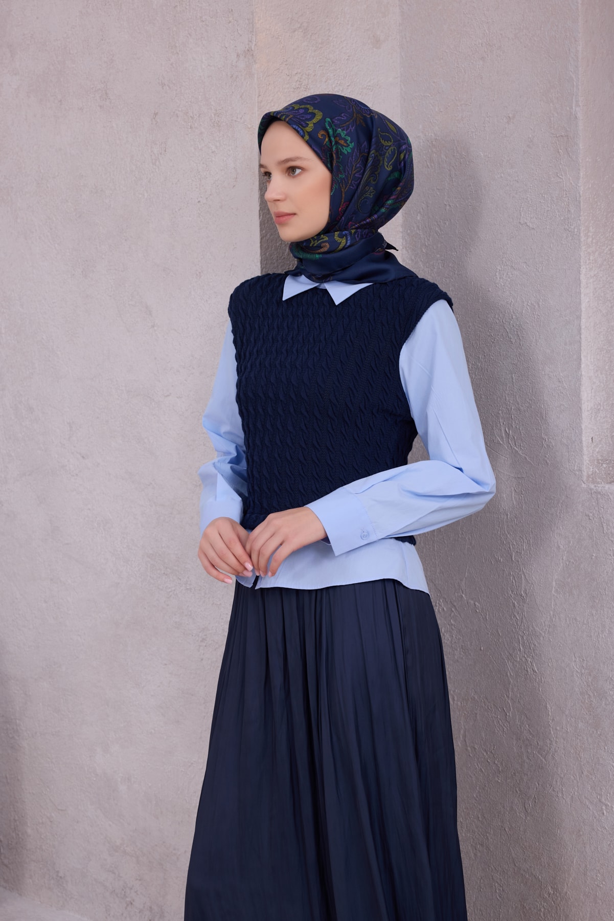 Belli Twill İpek Eşarp 4207D - 80-Lacivert