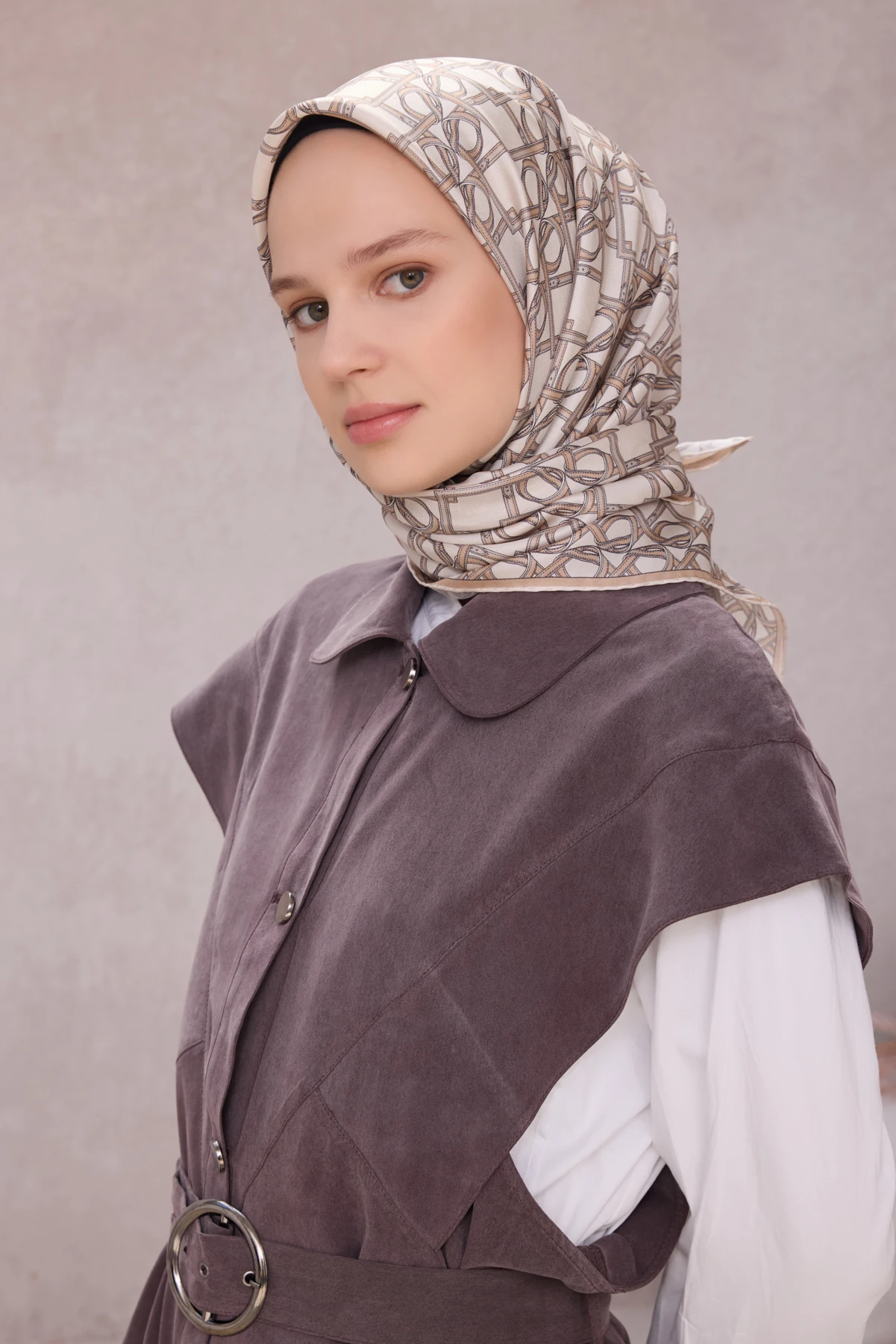 Belli Twill İpek Eşarp 4214D - 87-Açık Vizon