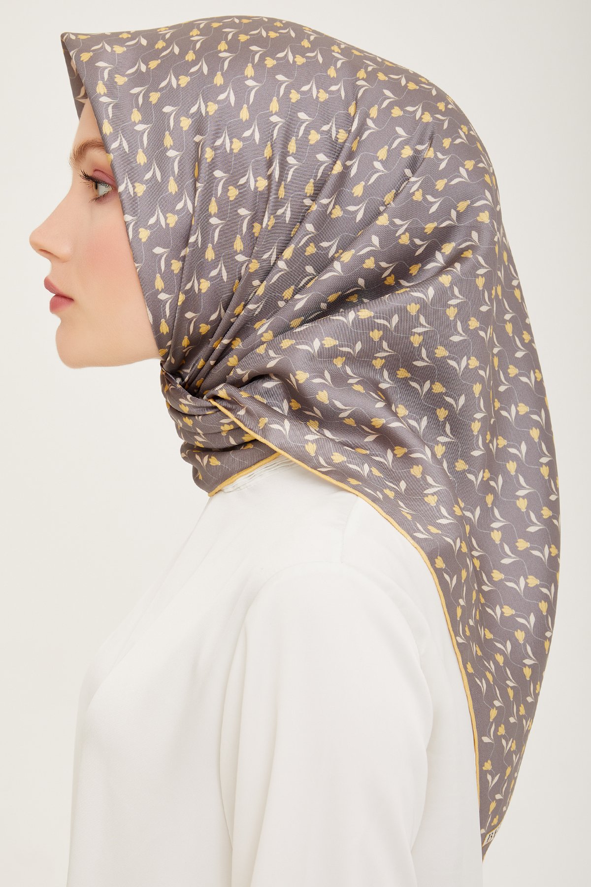 Belli Twill İpek Eşarp 4001D - Füme-Gold-53