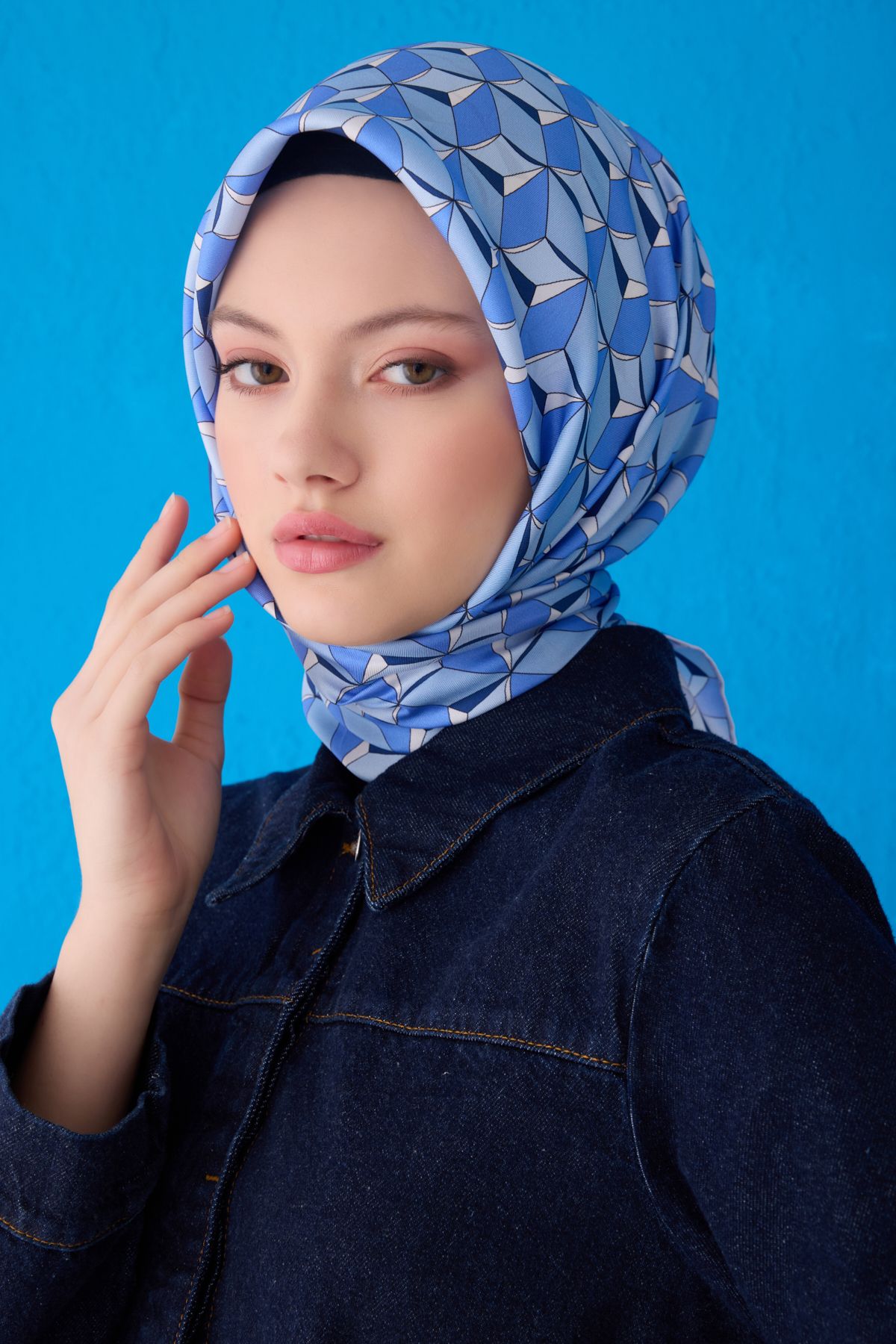 Belli Twill İpek Eşarp 4112D - Kot Mavisi-Gri-35