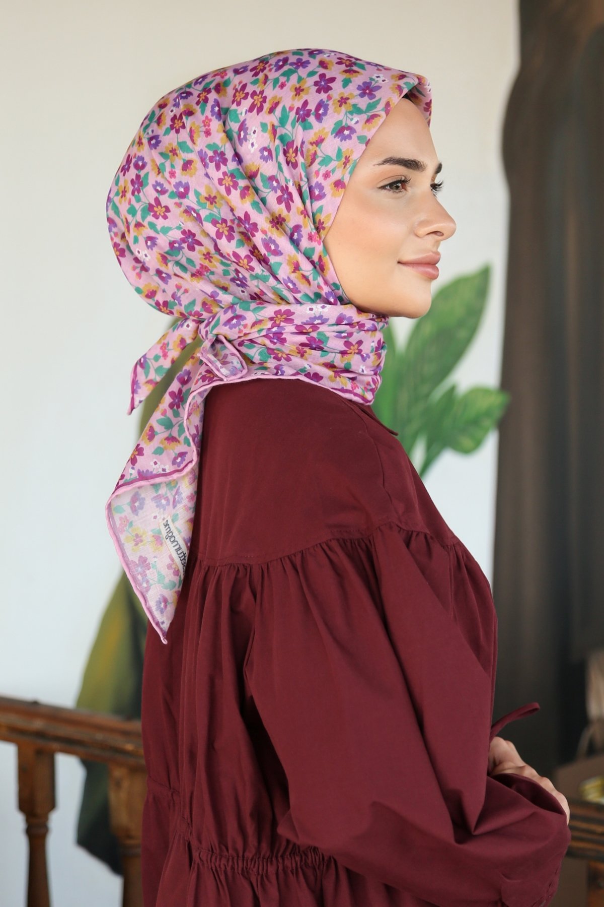 Tesettürnağme Soft Pamuk Eşarp TN2008 - Lila-Yeşil-Hardal-10