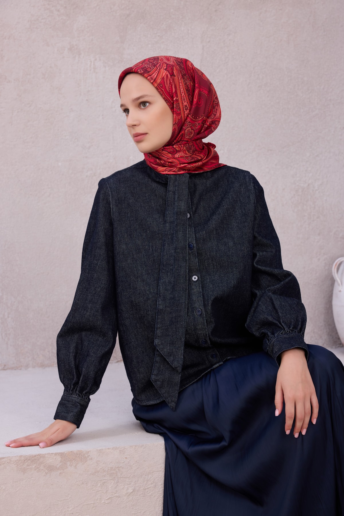 Belli Twill İpek Eşarp 4202D - 05-Kırmızı-Bordo