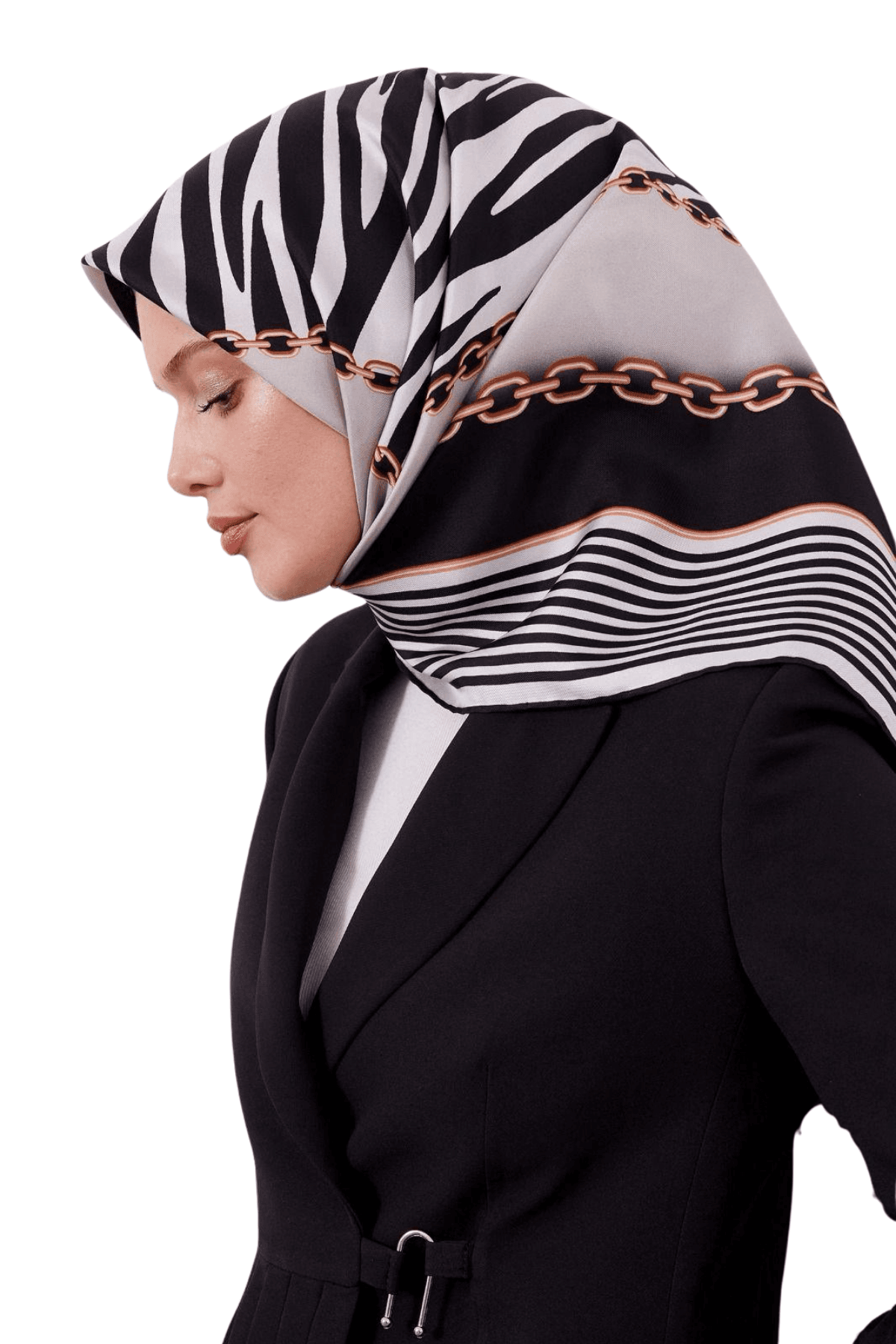 Levidor Twill İpek Eşarp LD1064-01 - Siyah-Beyaz-01