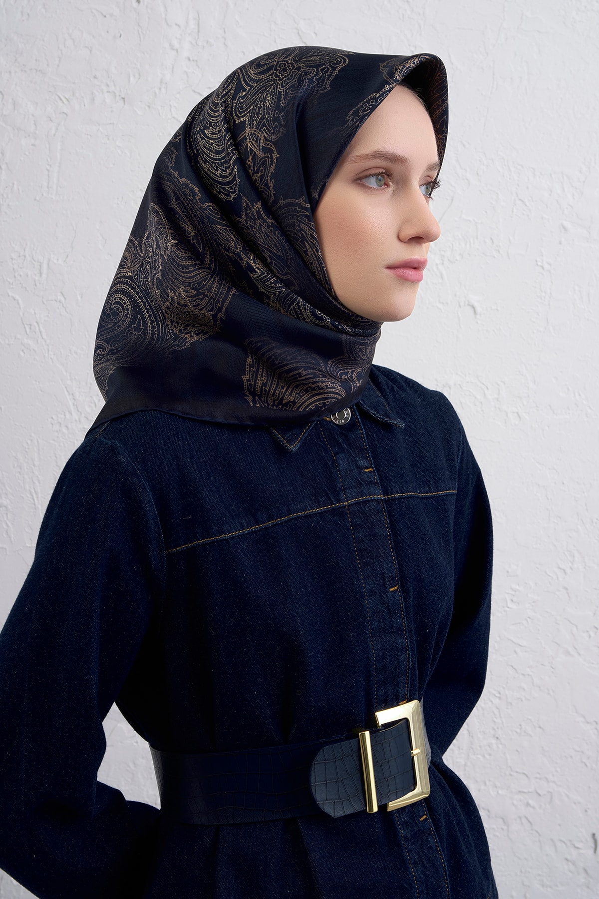 Armine Sura İpek Eşarp 9428DS - 05-Lacivert-Bej