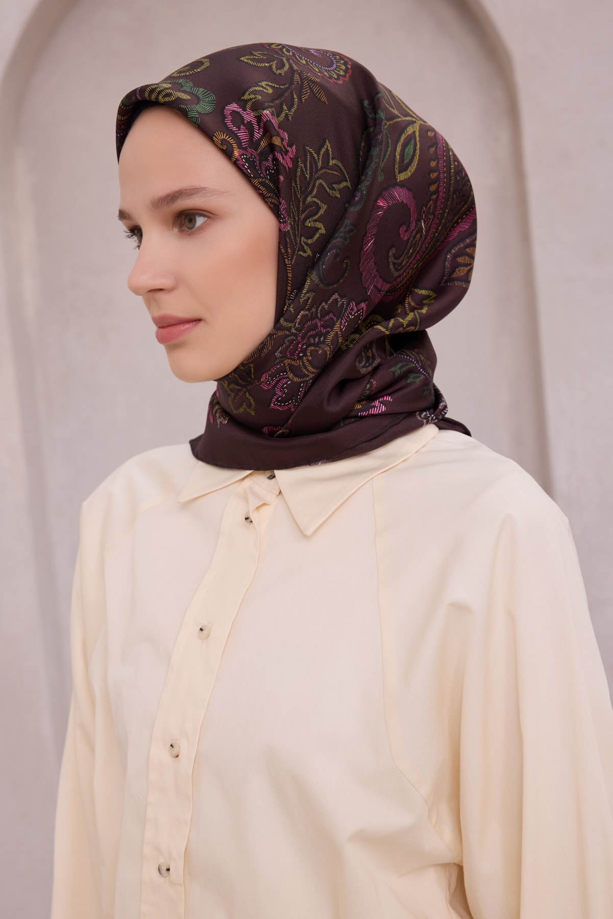 Belli Twill İpek Eşarp 4207D - 39-Acı Kahve