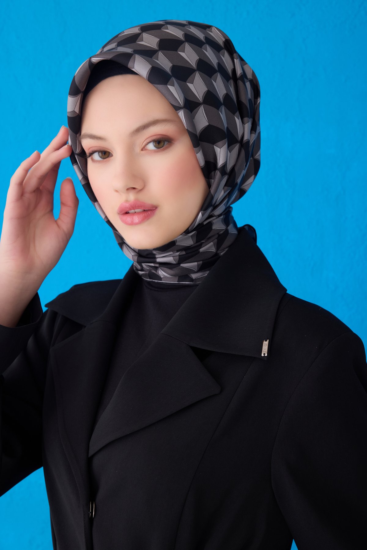 Belli Twill İpek Eşarp 4112D - Siyah-Gri-87