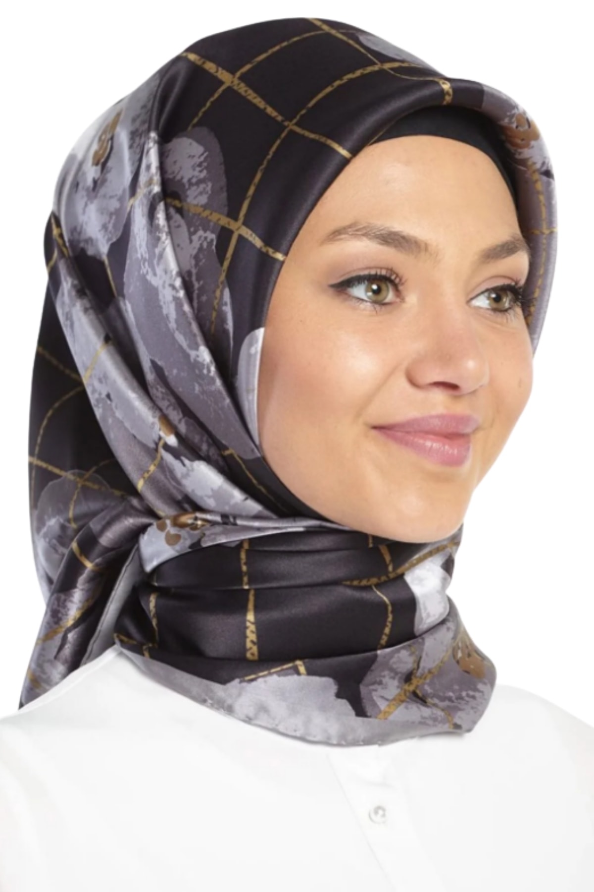 Armine Nostalji Serisi Twill İpek Eşarp 8144DS-04 - 04-Siyah-Gri
