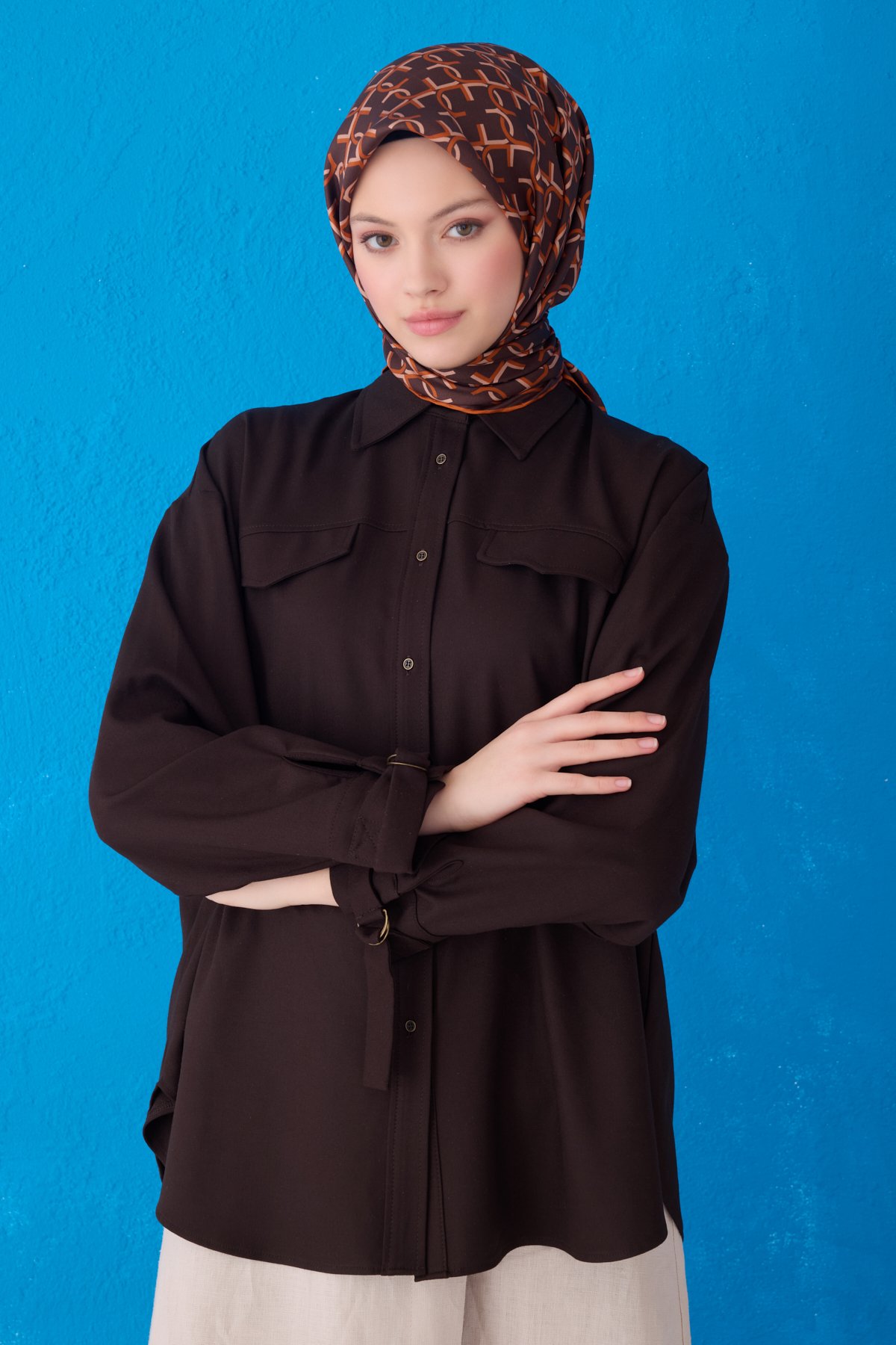 Belli Twill İpek Eşarp 4102D - Acı Kahve-Kiremit-02
