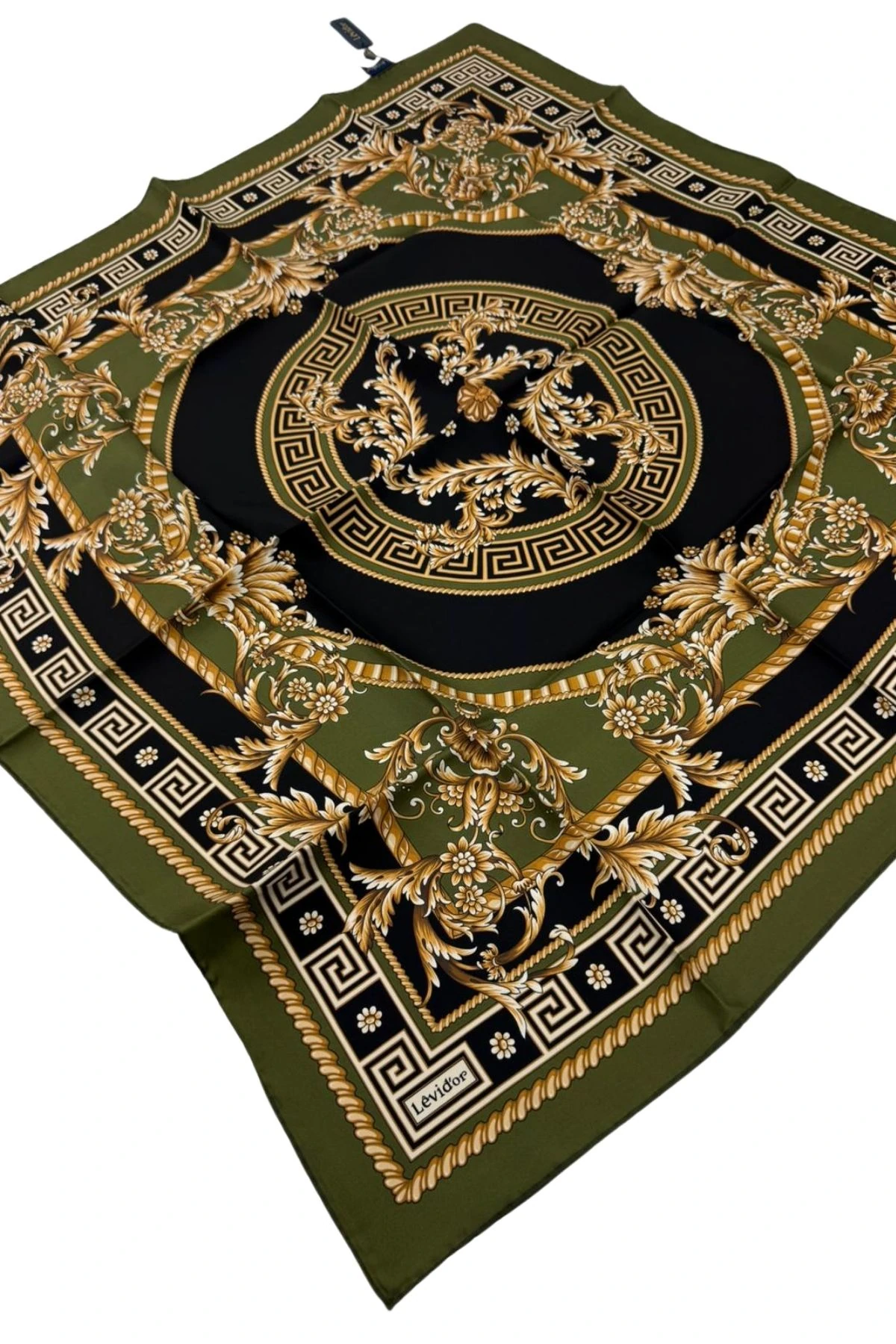 Levidor Twill İpek Eşarp LD1139 - 05-Yeşil-Siyah-Gold