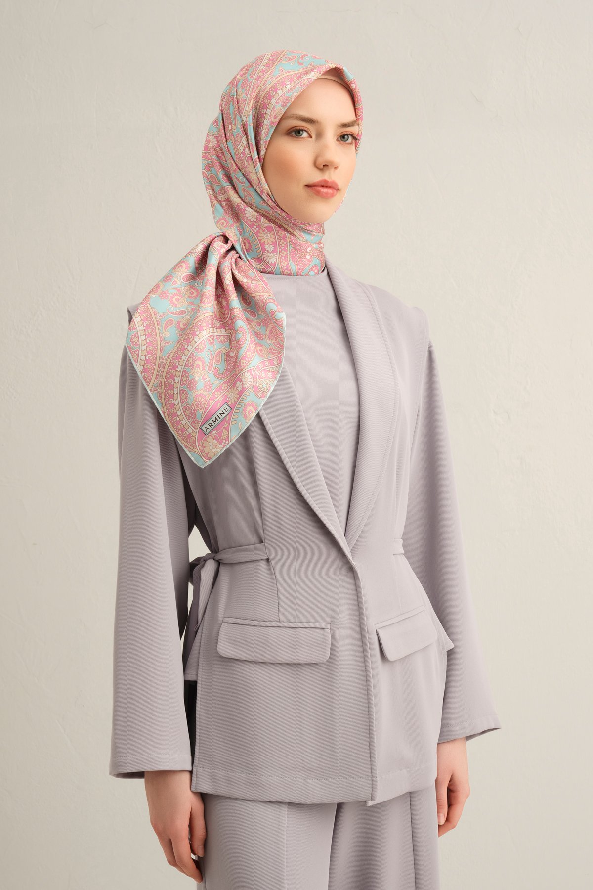 Armine Sura İpek Eşarp 9304DS - Turkuaz-Pembe-31