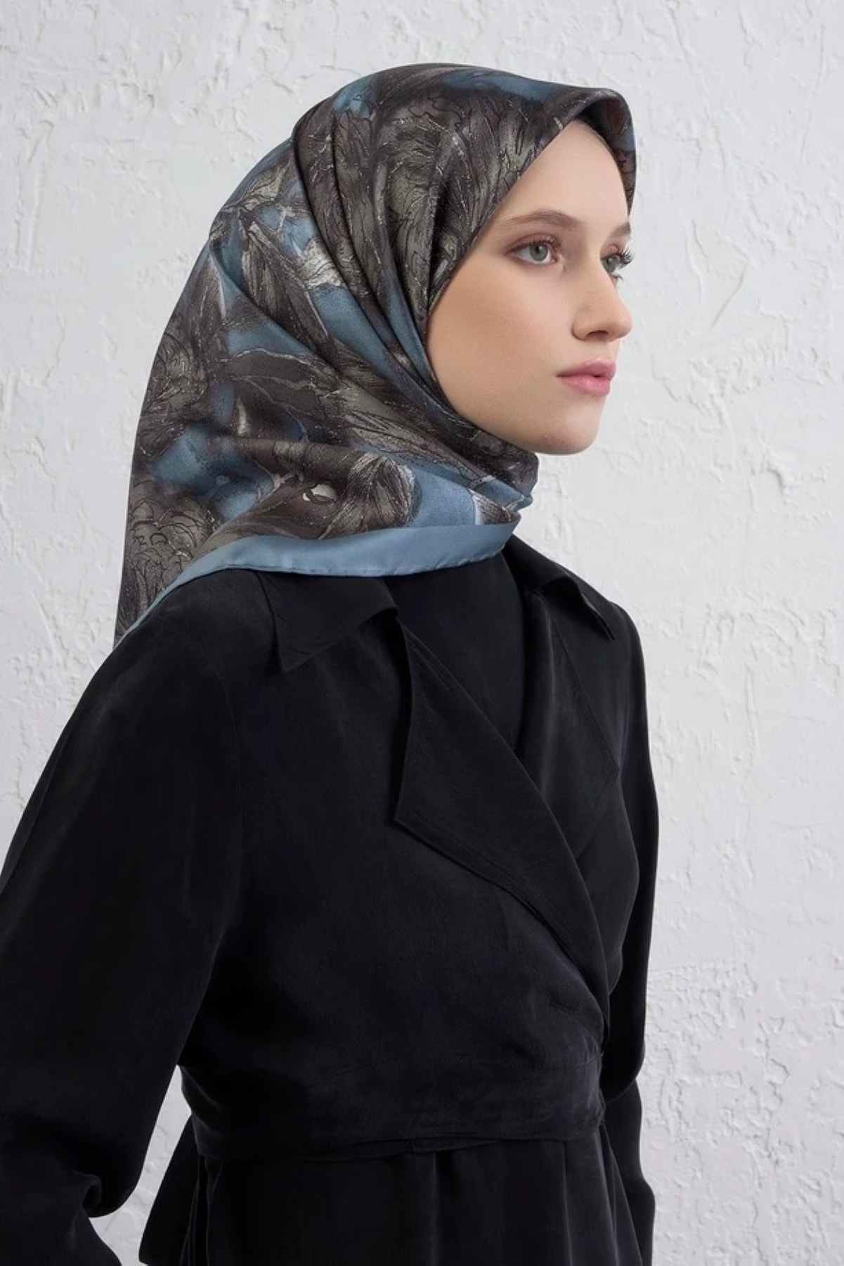 Armine Sura İpek Eşarp 9409DS - 37-Bebe Mavisi-Antrasit