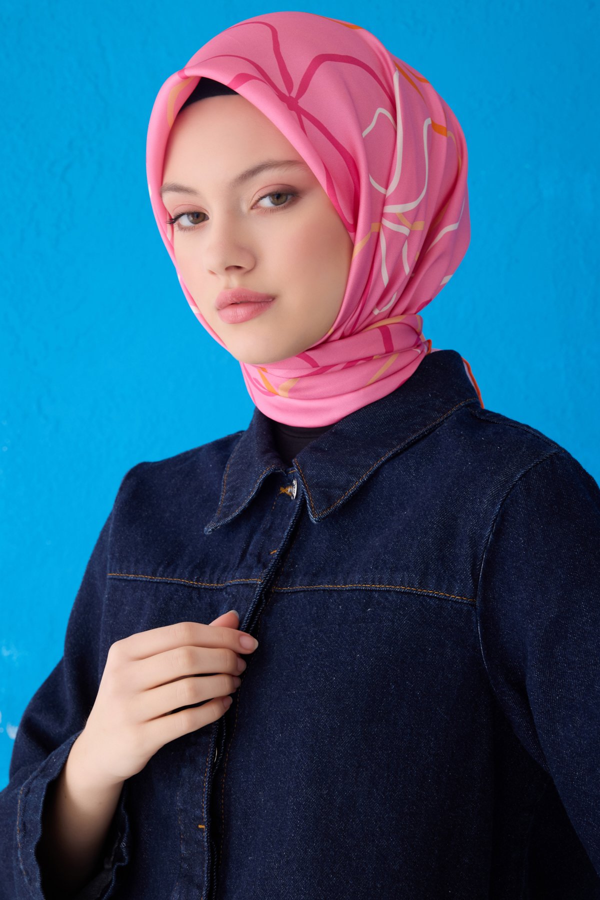 Belli Twill İpek Eşarp 4113D - Pembe - Çok Renkli