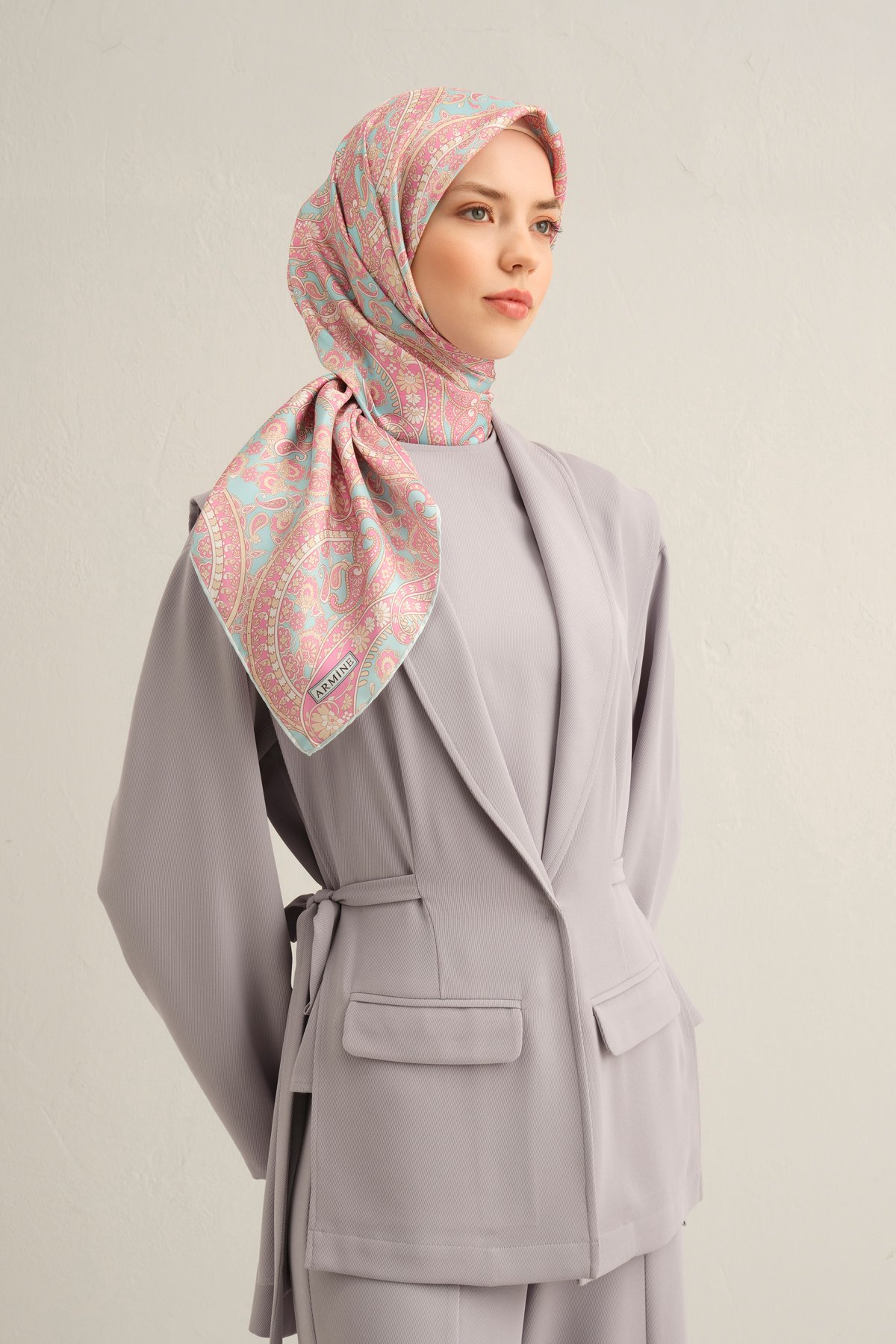 Armine Sura İpek Eşarp 9304DS - Turkuaz-Pembe-31