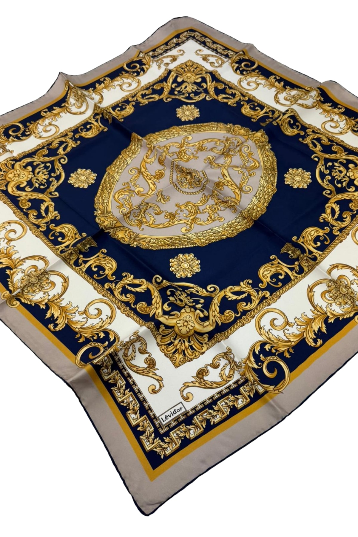 Levidor Twill İpek Eşarp LD1108 - 03-Lacivert-Gold