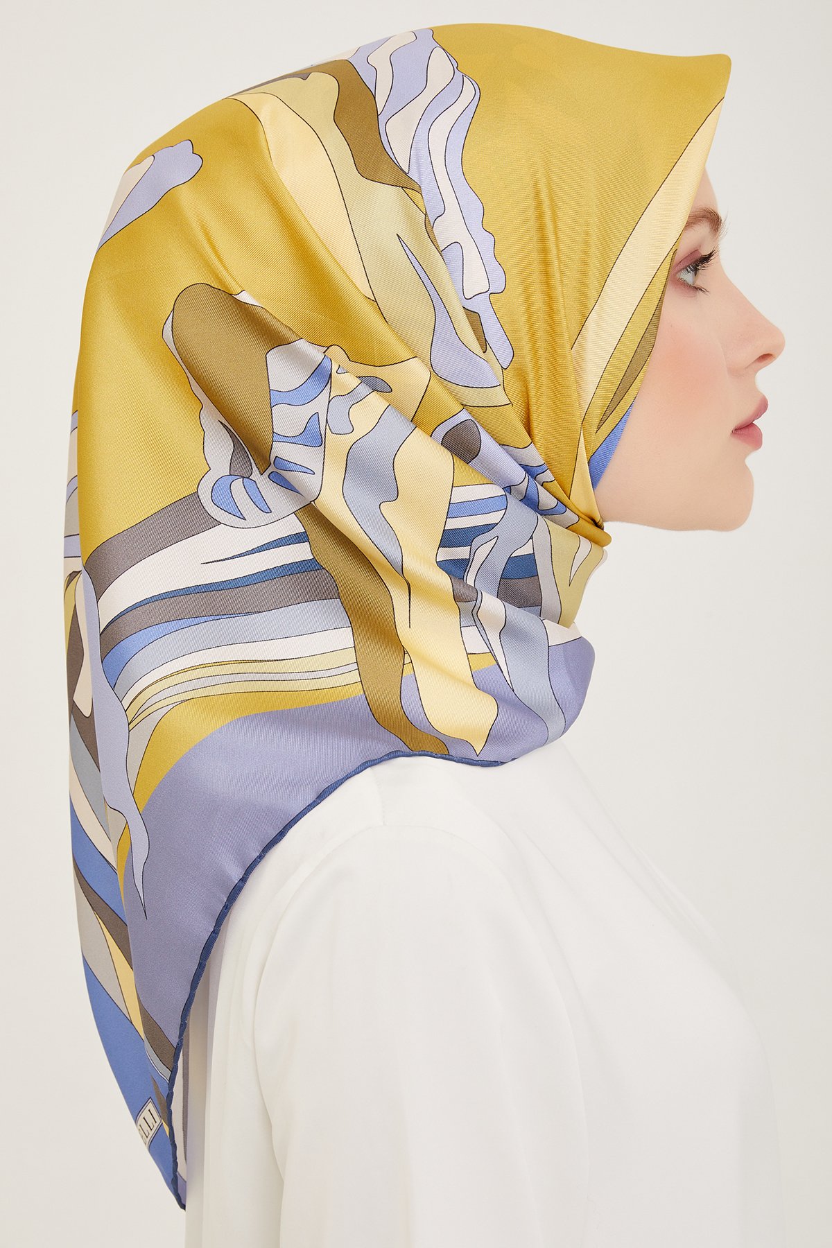 Belli Twill İpek Eşarp 4017D - Bebe Mavisi-Sarı-80