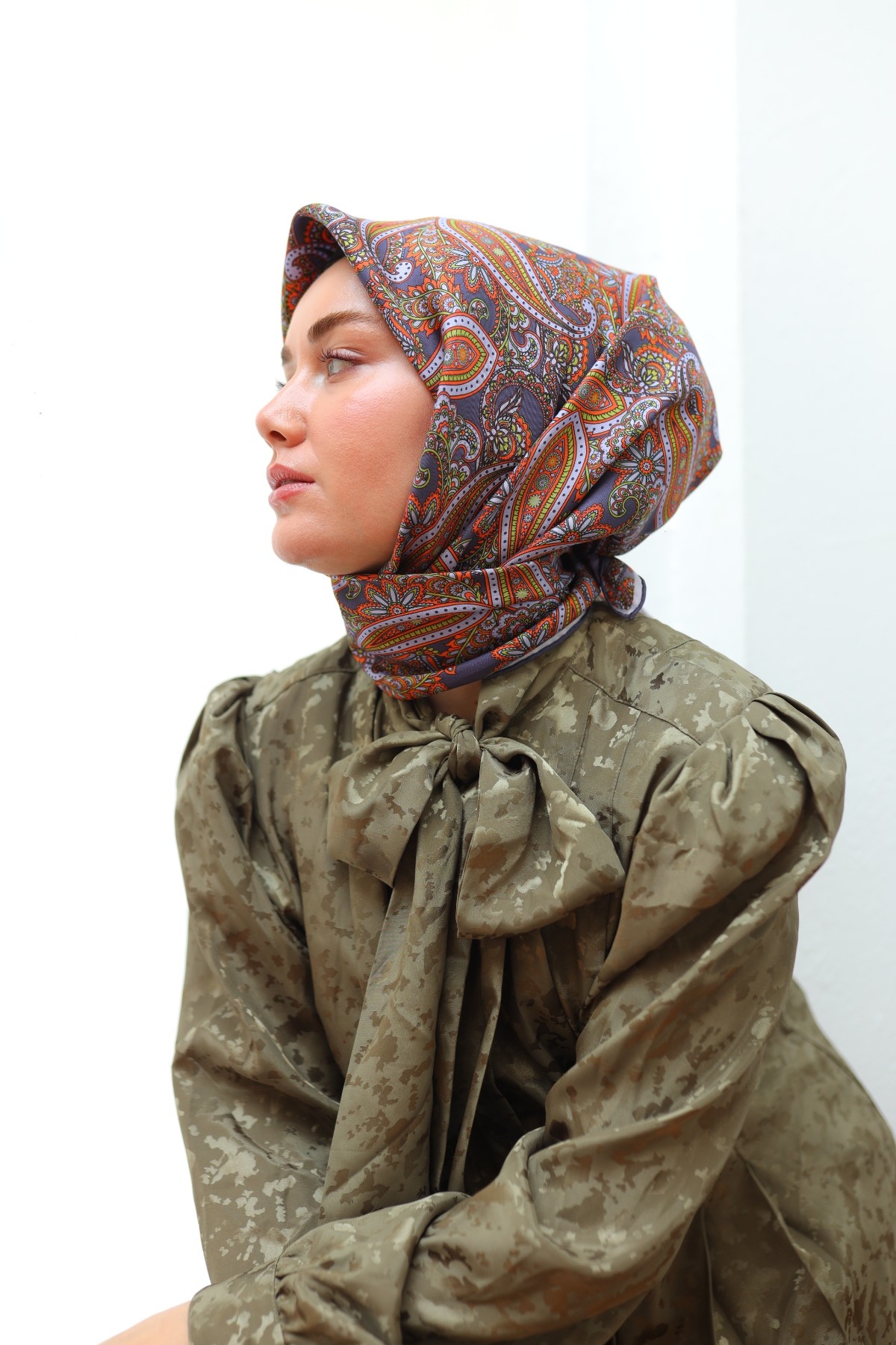 Silk Home İpek Twill Eşarp 11455 - MOR-TURUNCU