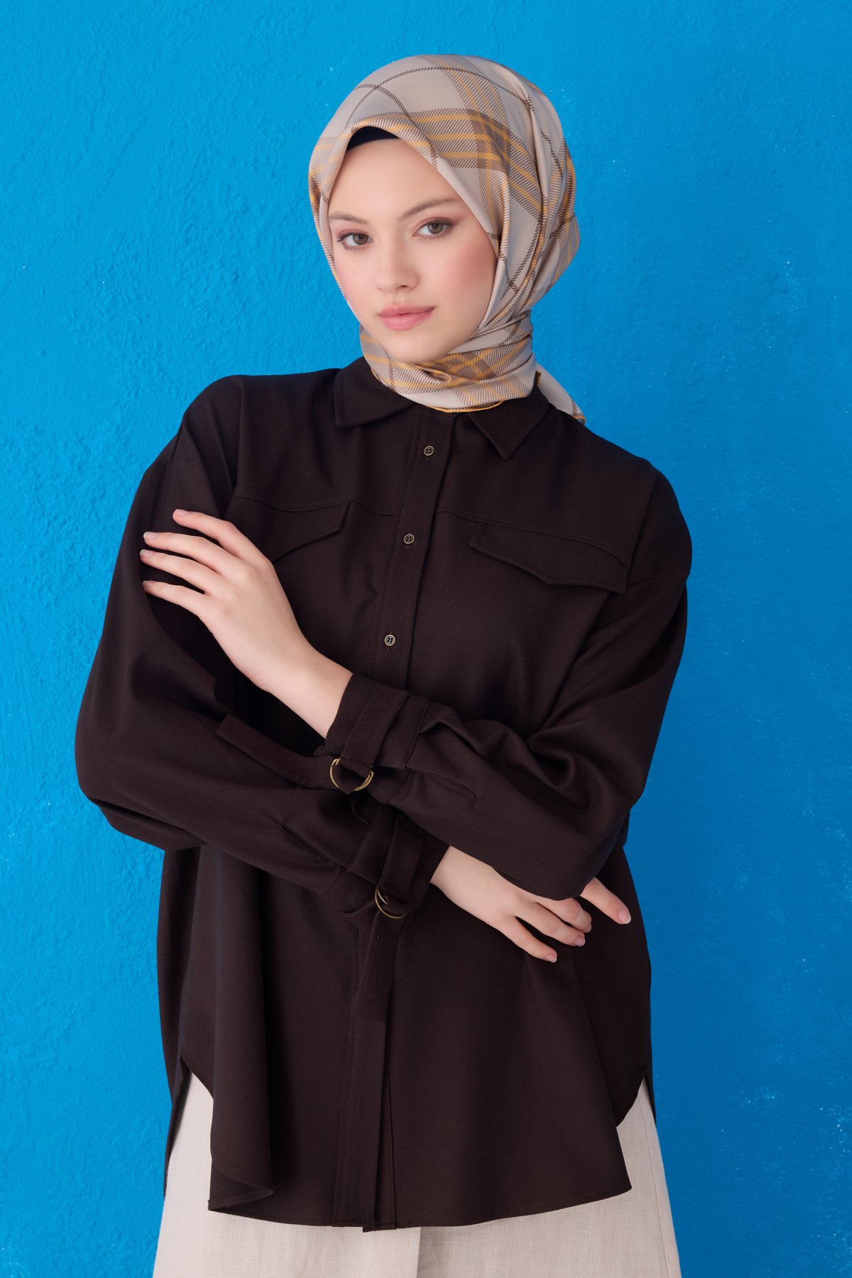 Belli Twill İpek Eşarp 4122D - Taş-Gold-01
