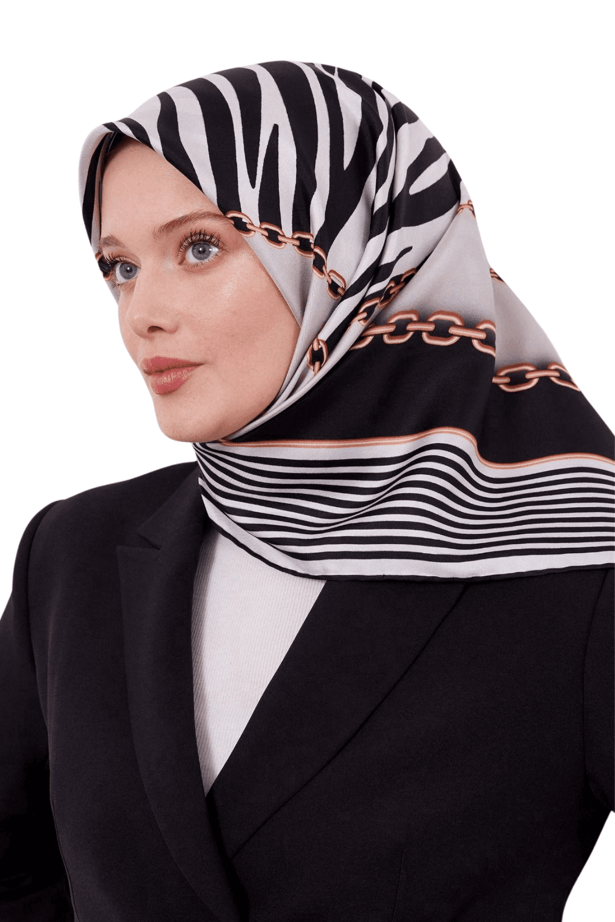 Levidor Twill İpek Eşarp LD1064-01 - Siyah-Beyaz-01