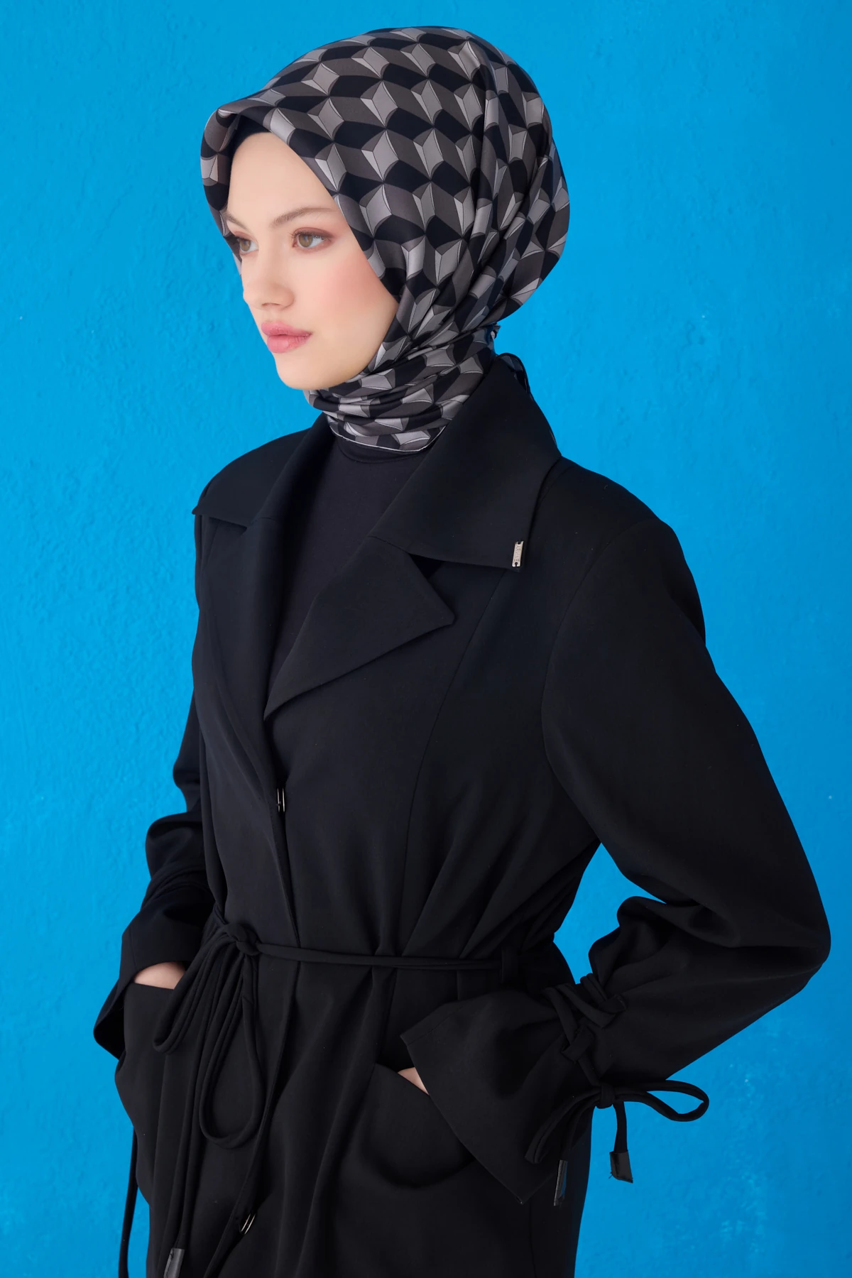 Belli Twill İpek Eşarp 4112D - Siyah-Gri-87