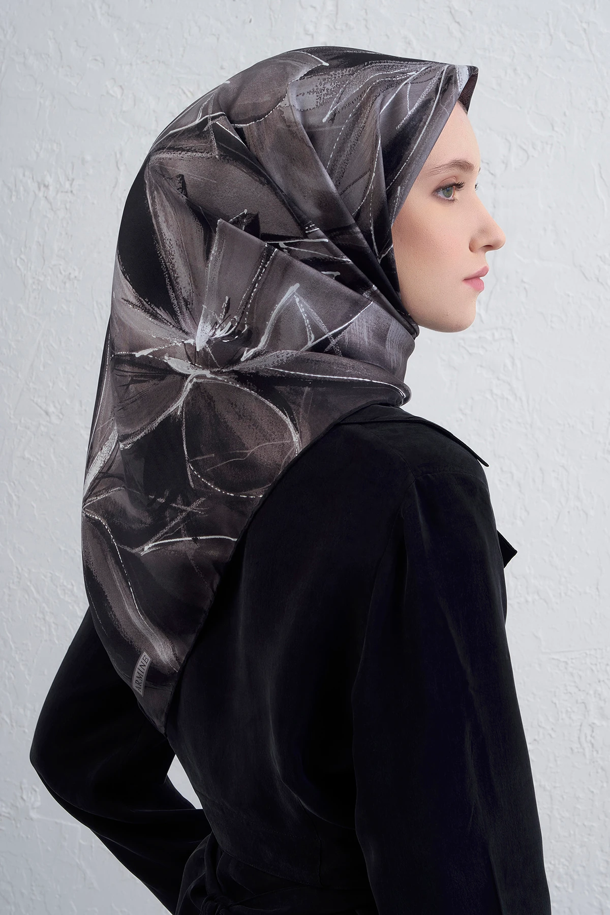 Armine Sura İpek Eşarp 9406DS - 59-Siyah-Beyaz