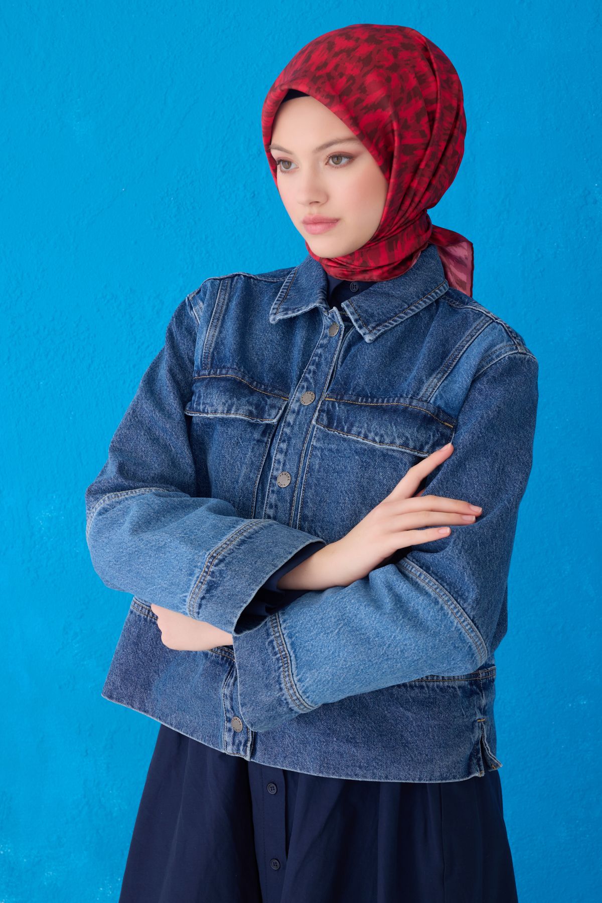 Belli Twill İpek Eşarp 4103D - Bordo-Kırmızı-82