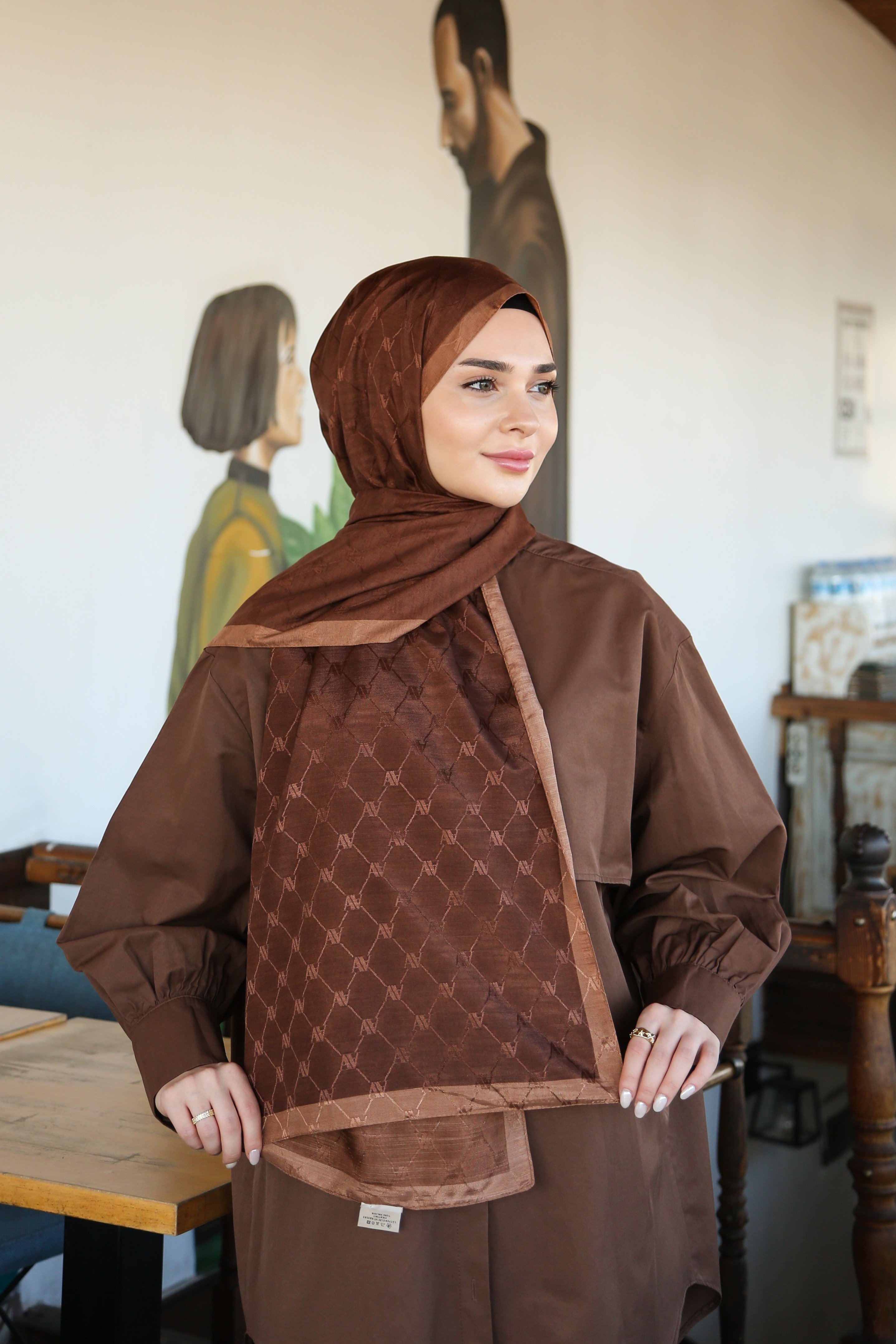 Armine Trend Monogram Şal 2 - Taba-151
