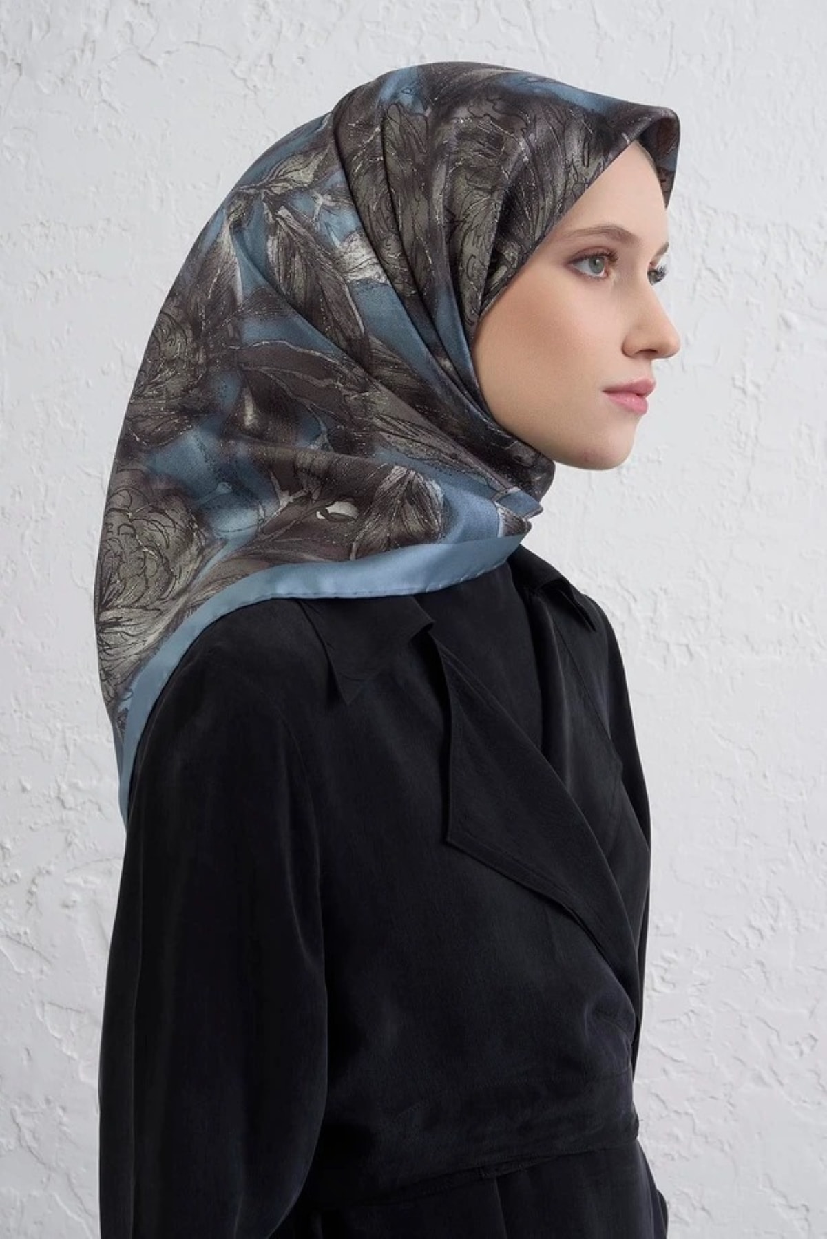 Armine Sura İpek Eşarp 9409DS - 37-Bebe Mavisi-Antrasit