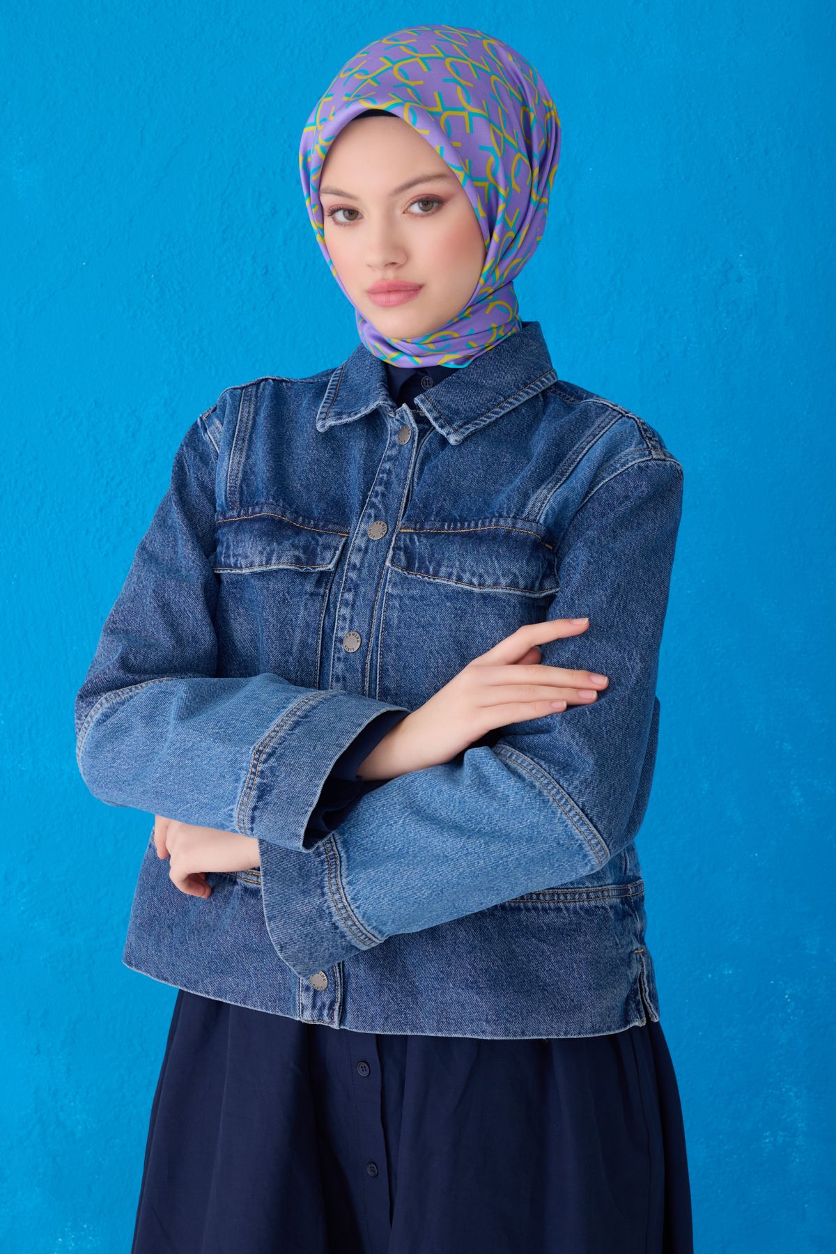 Belli Twill İpek Eşarp 4102D - Mor-Hardal-80
