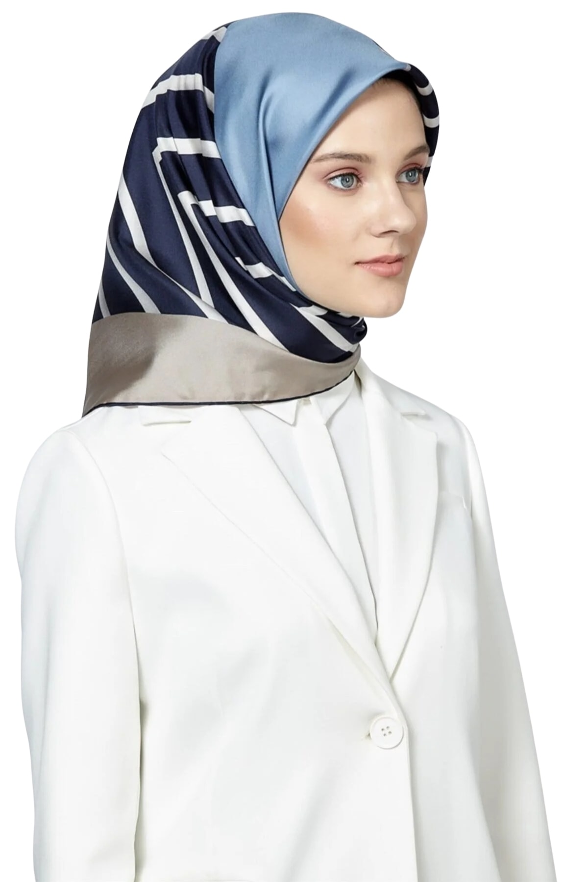Armine Nostalji Serisi Twill İpek Eşarp 8213DS-09 - 10-Lacivert-Krem