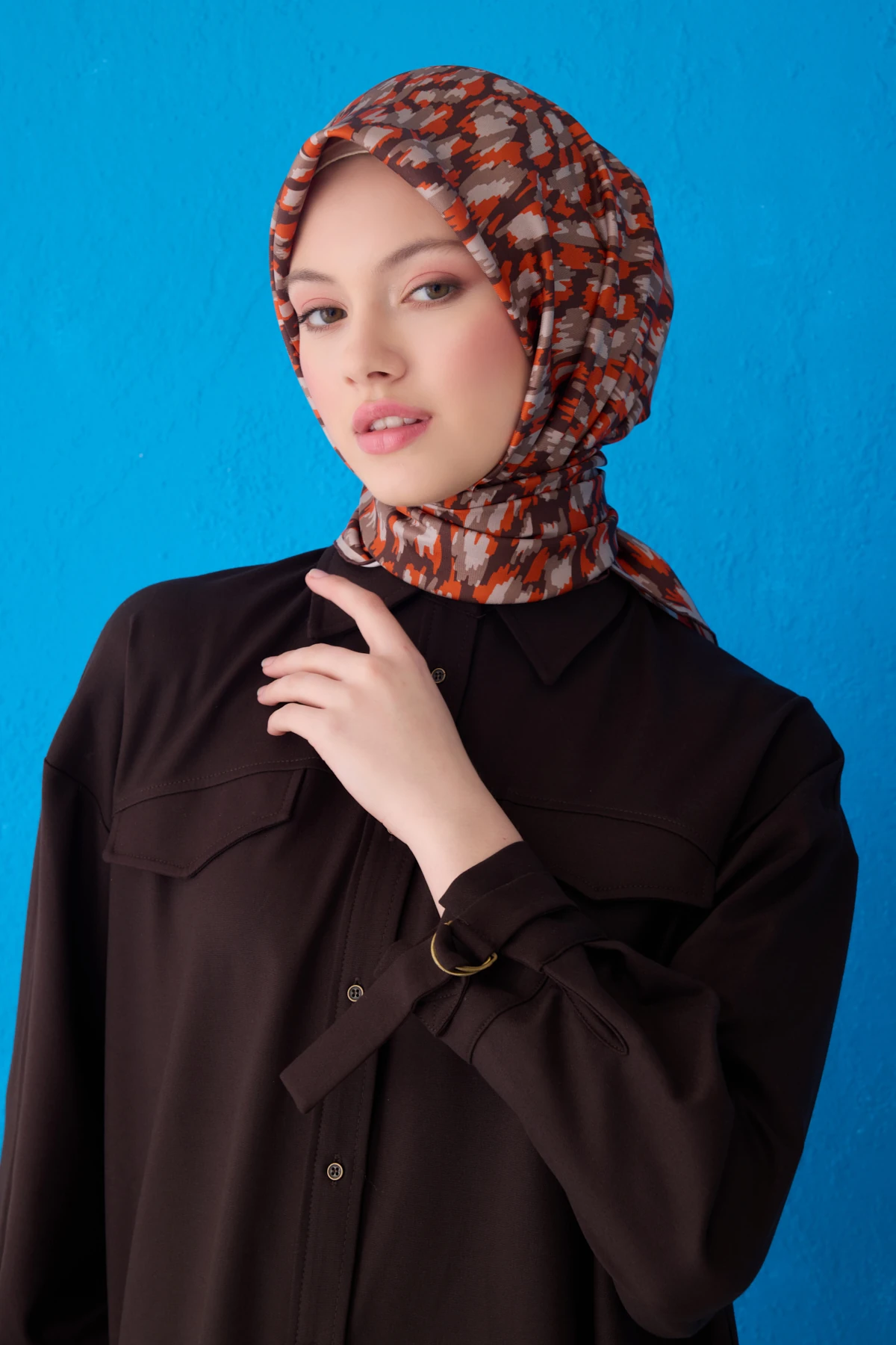 Belli Twill İpek Eşarp 4103D - Turuncu-Vizon-86