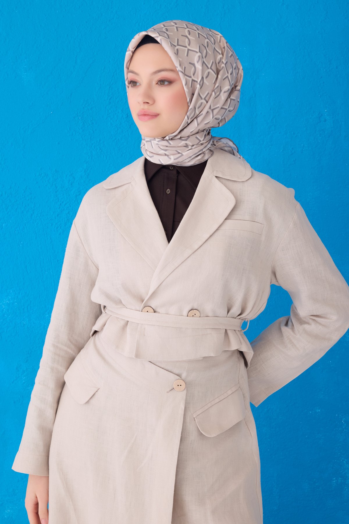 Belli Twill İpek Eşarp 4102D - Bej-Krem-83