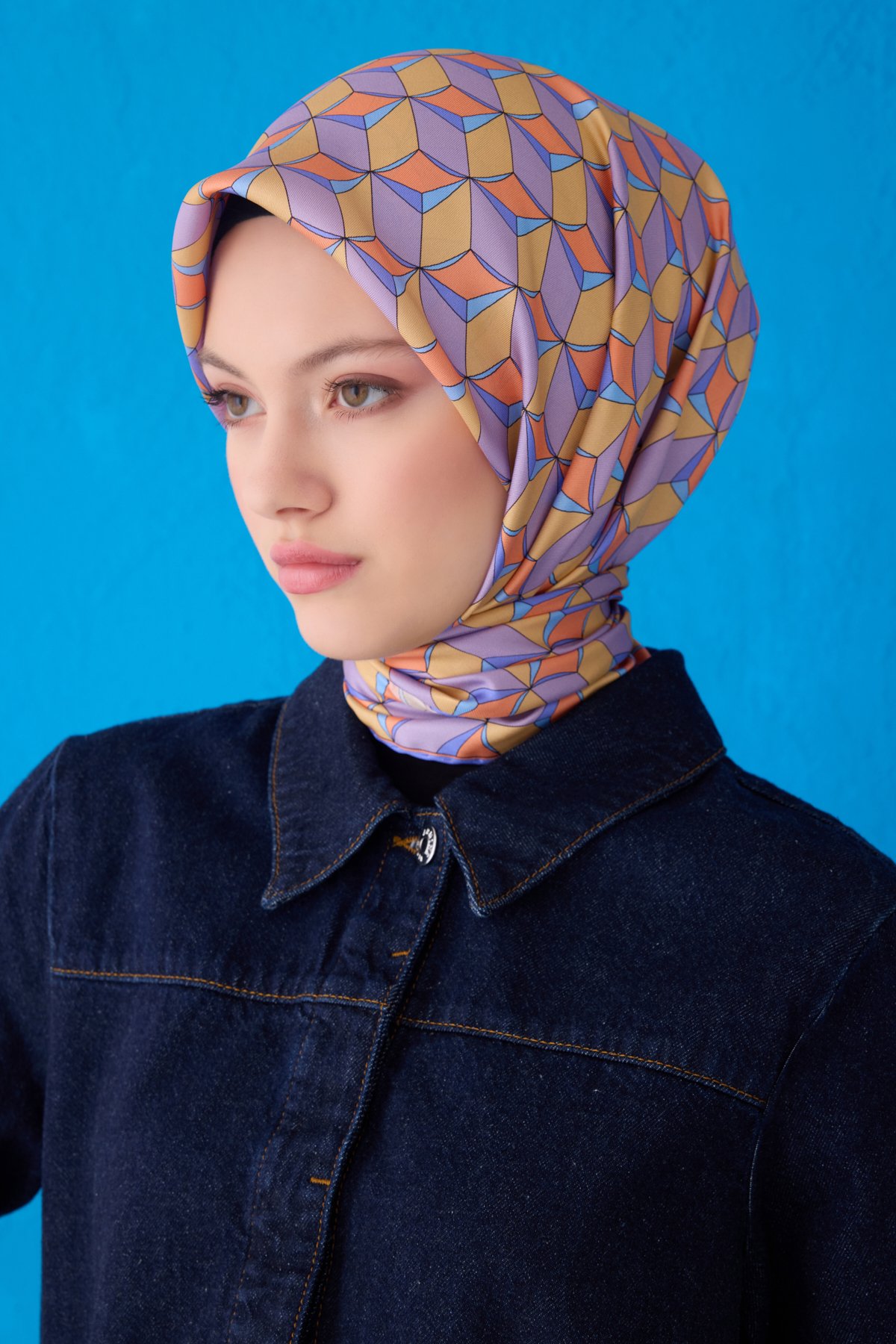 Belli Twill İpek Eşarp 4112D - Lila-Turuncu-06