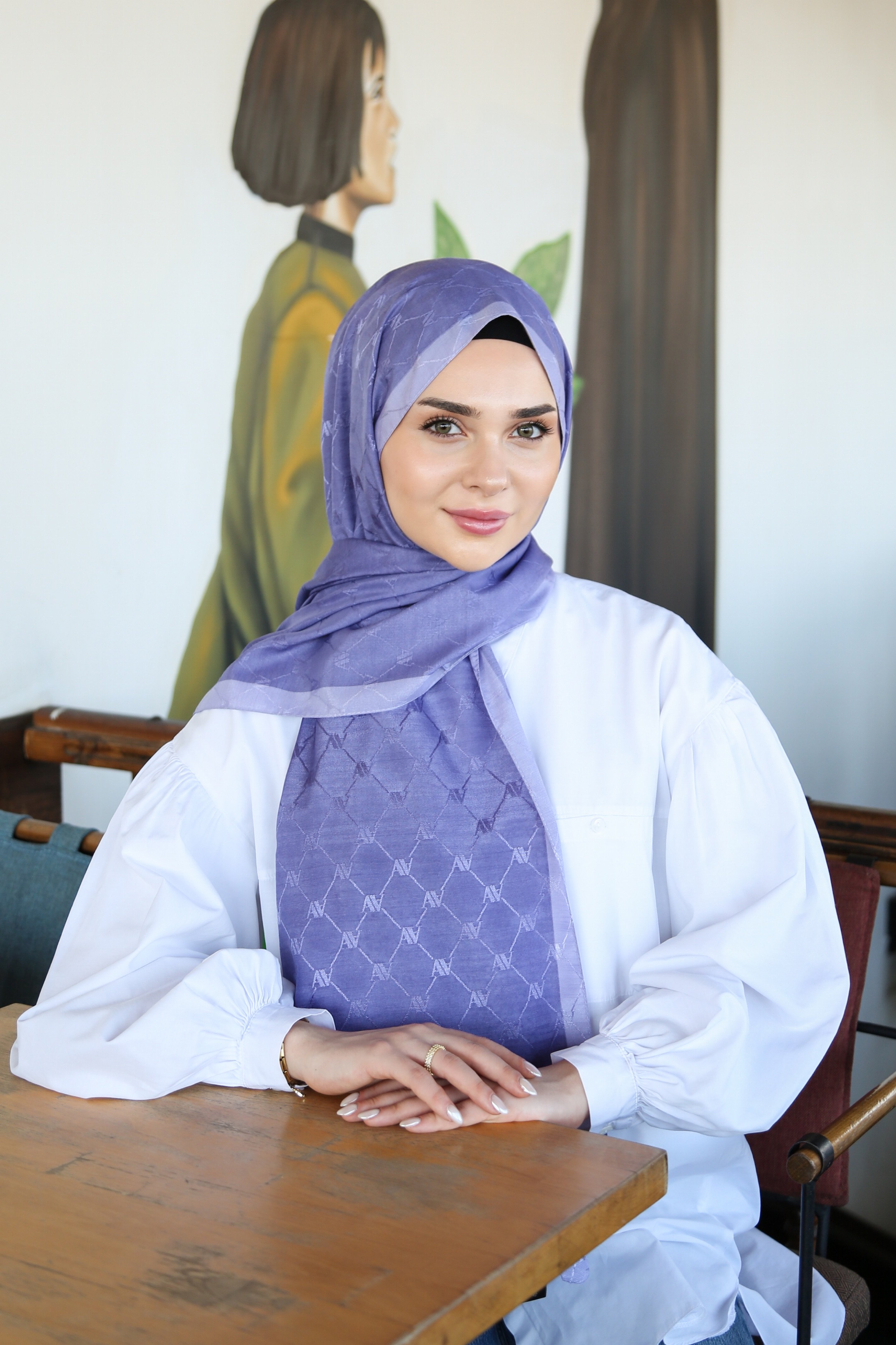 Armine Trend Monogram Şal 2 - Koyu Lila-118