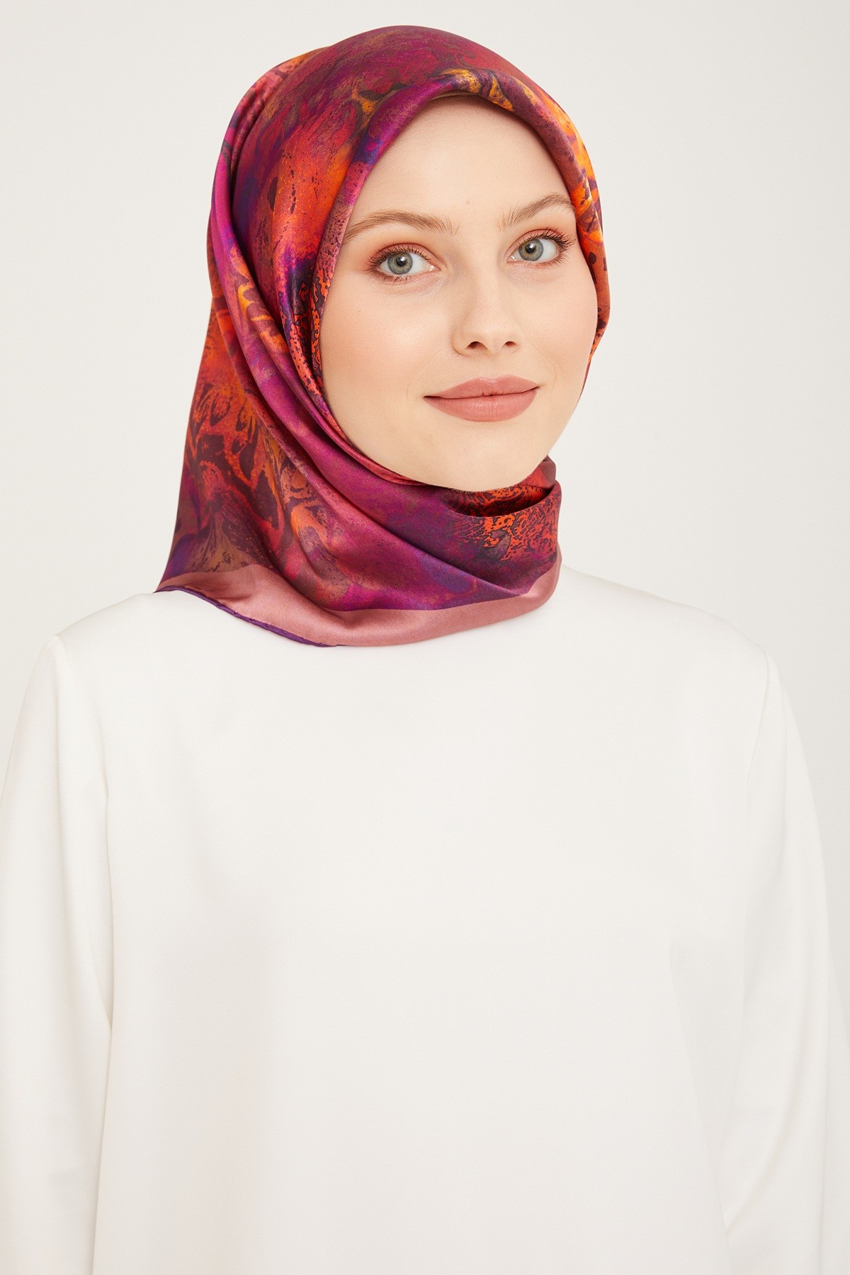 Armine İpek Eşarp 9041D - 2023 Kış İpek Twill - MOR-PEMBE