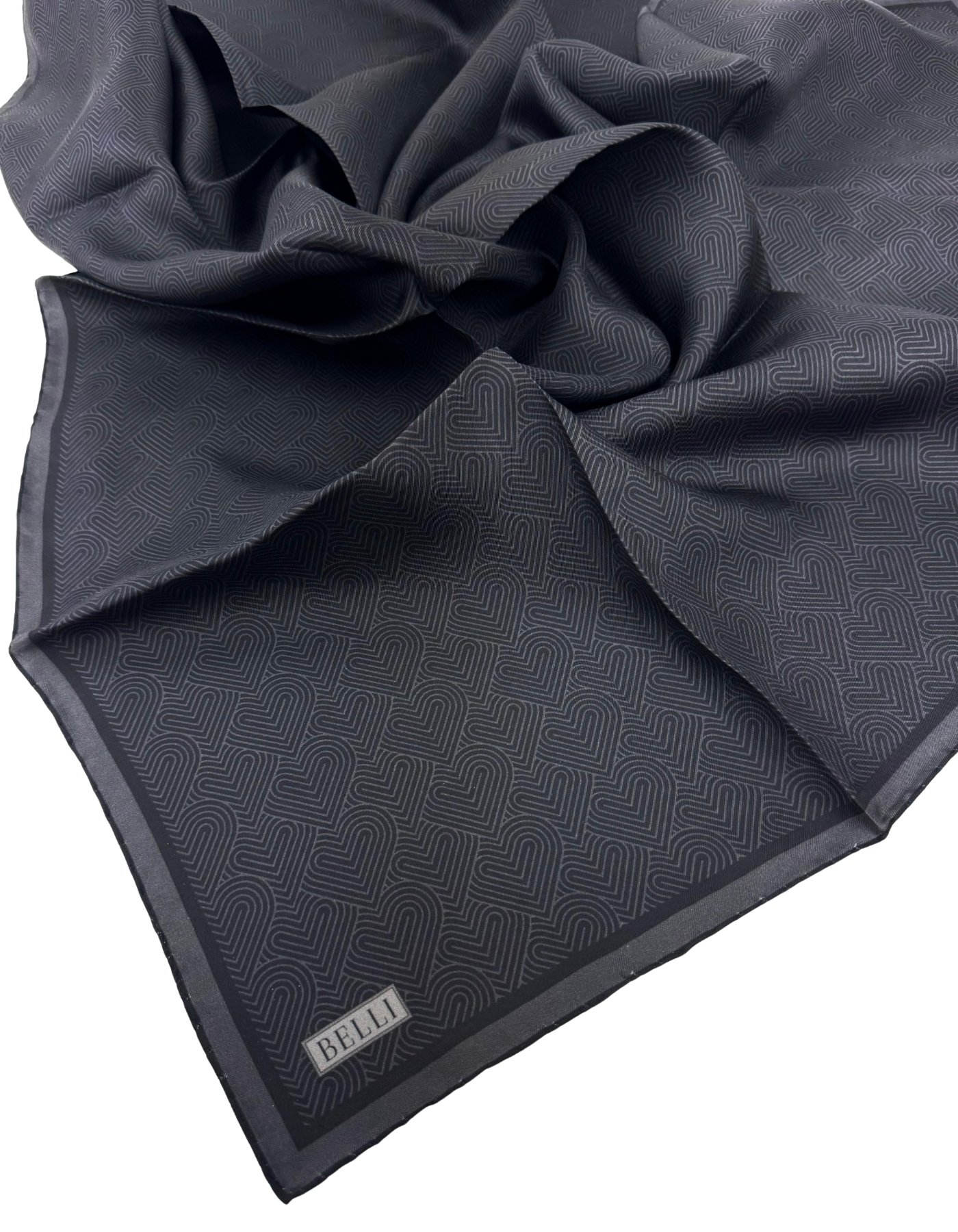 Belli Twill İpek Eşarp 4055D- - Siyah-Antrasit-11
