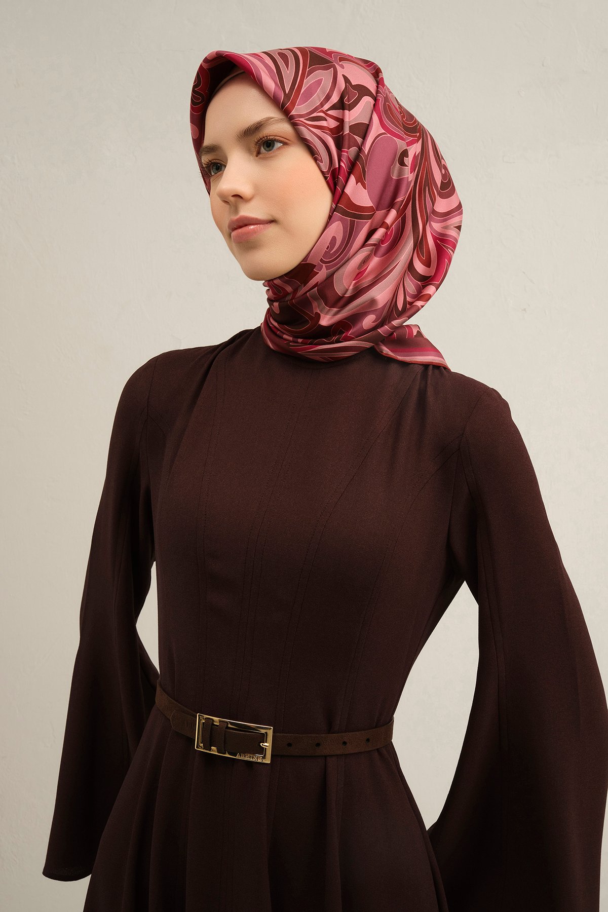 Armine Sura İpek Eşarp 9323DS - Pudra-Acı Kahve-83