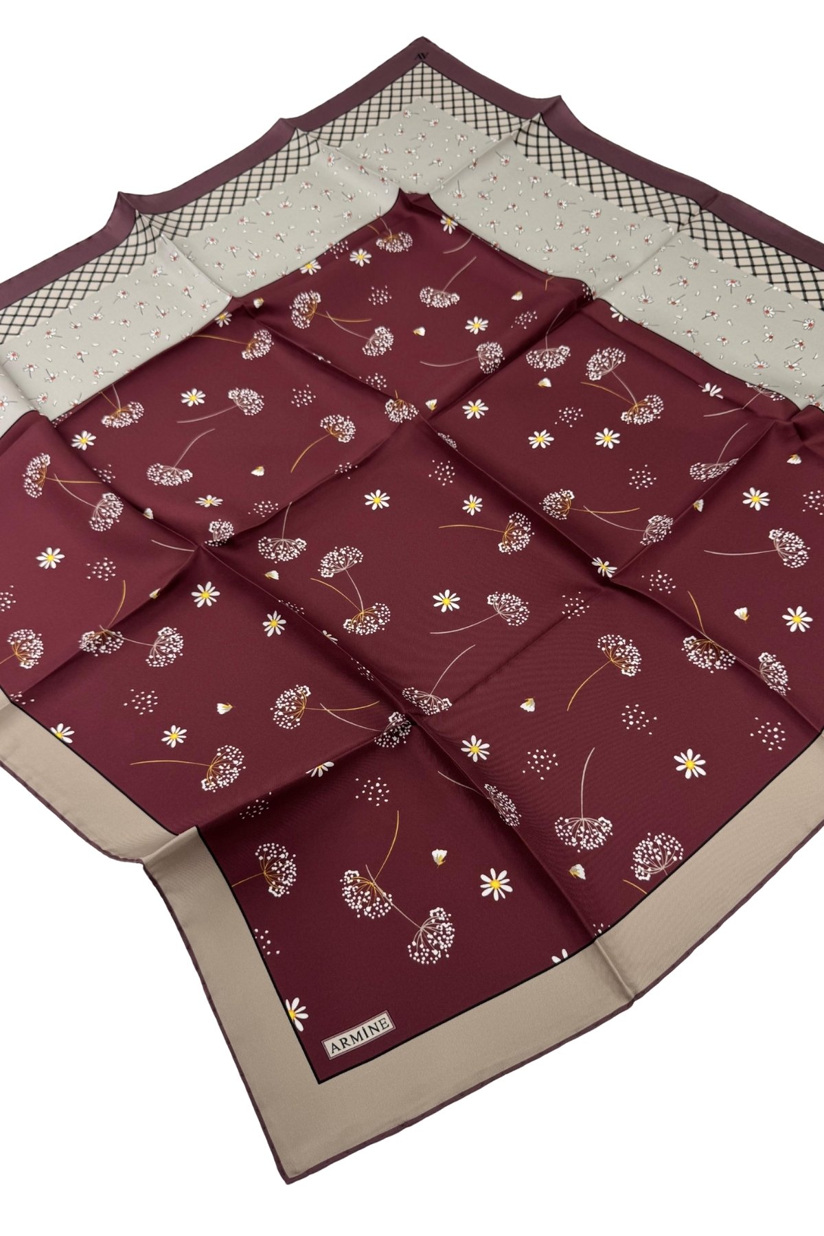 Armine Nostalji Serisi Twill İpek Eşarp 8517D-07 - Bordo-07