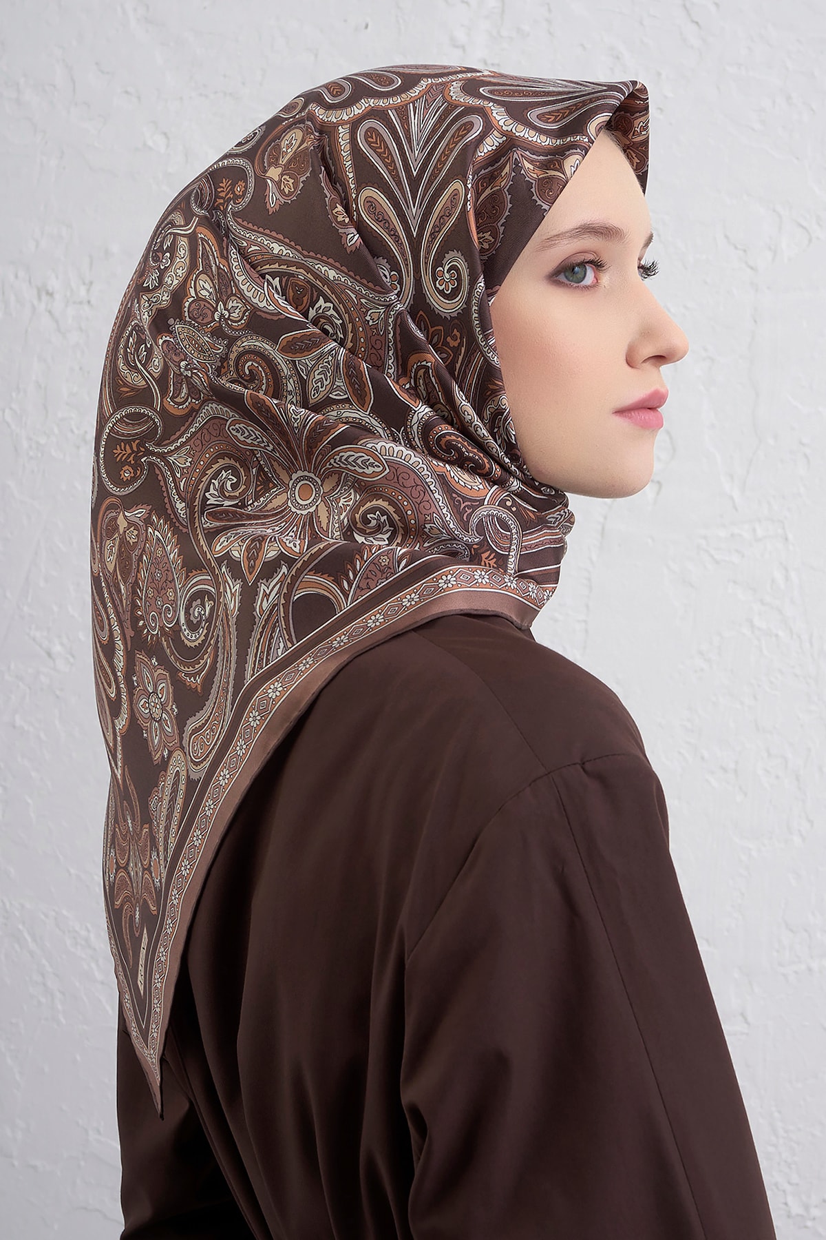 Armine Sura İpek Eşarp 9421DS - 32-Kahverengi-Vizon