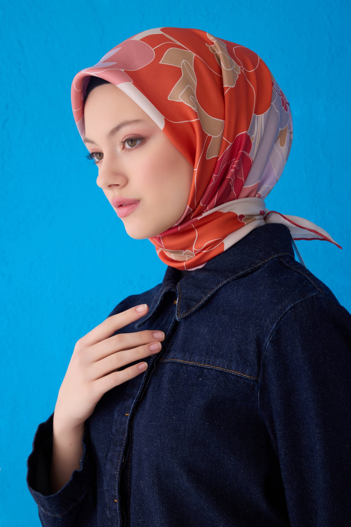 Belli Twill İpek Eşarp 4127D - TURUNCU-ÇOK RENKLİ