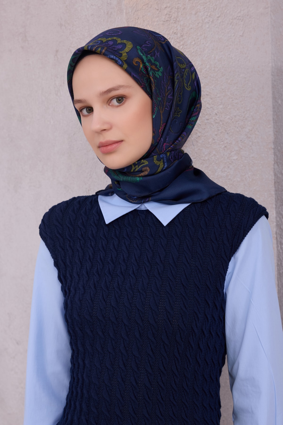 Belli Twill İpek Eşarp 4207D - 80-Lacivert